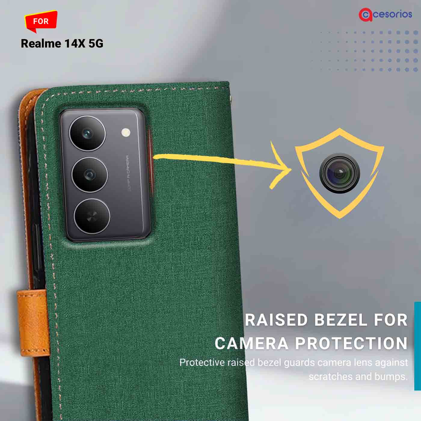 Canvas & Suede back panel — Realme 14X 5G in Green mobile case
