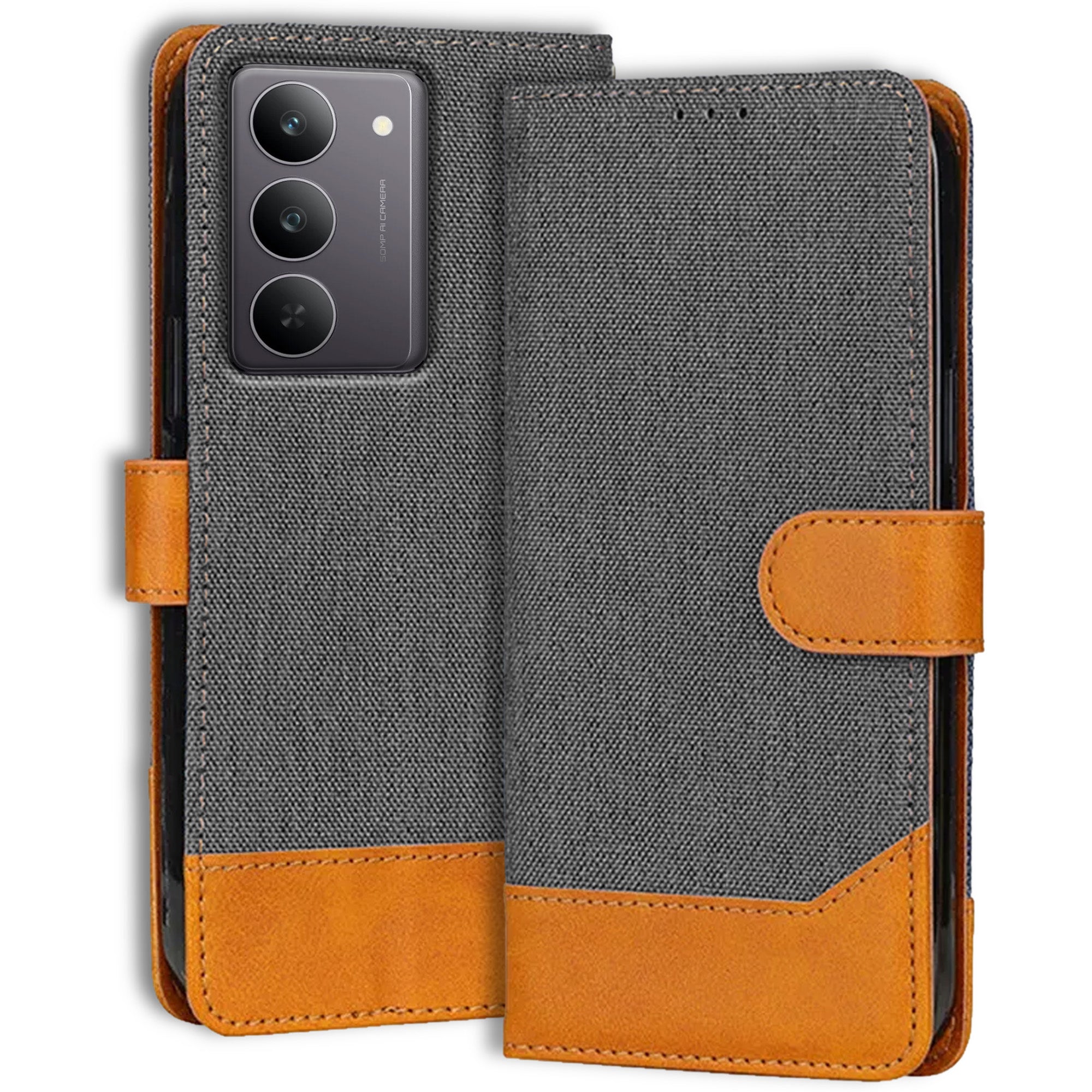 Accesorios Realme 14X 5G denim flip cover – Grey – Image 1 #color_grey