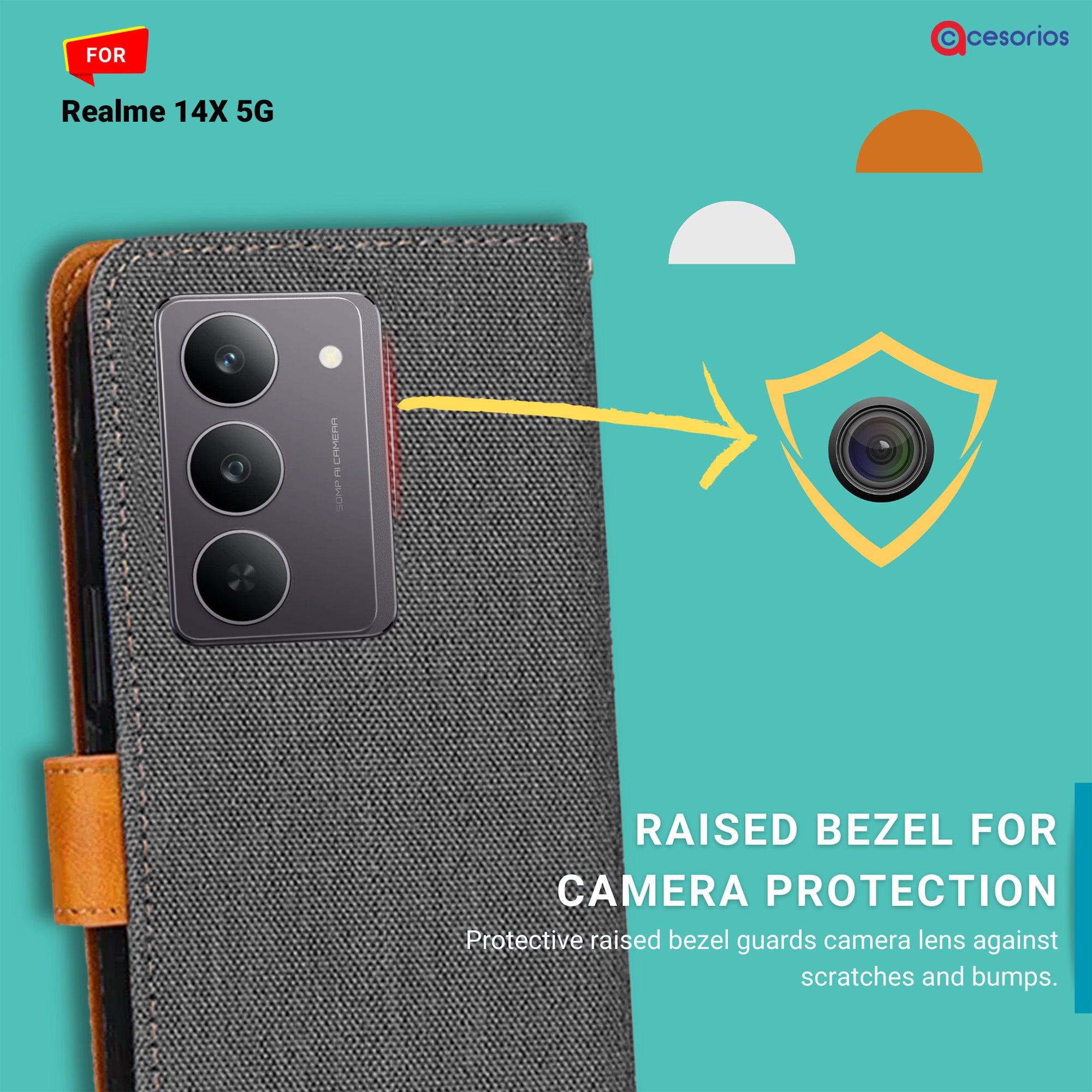 Accesorios Realme 14X 5G denim flip cover – Grey – Image 2 #color_grey