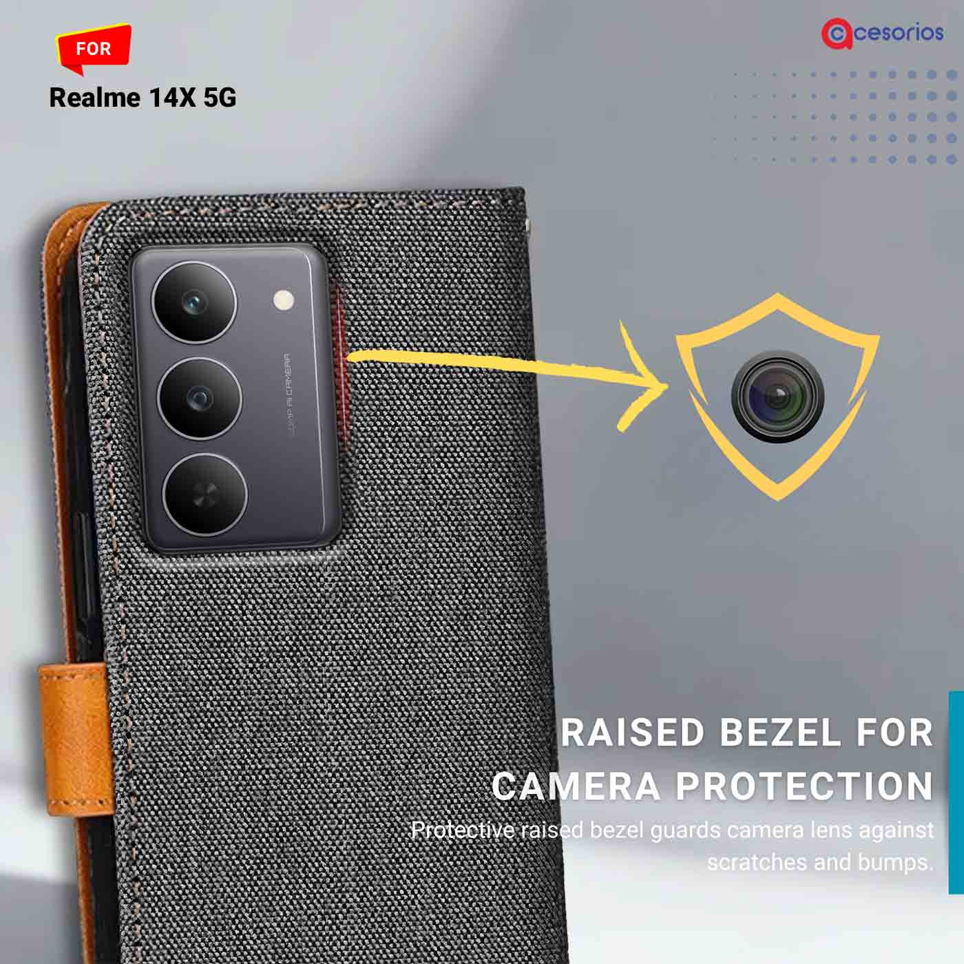 Accesorios Realme 14X 5G denim flip cover – Grey – Image 2 #color_