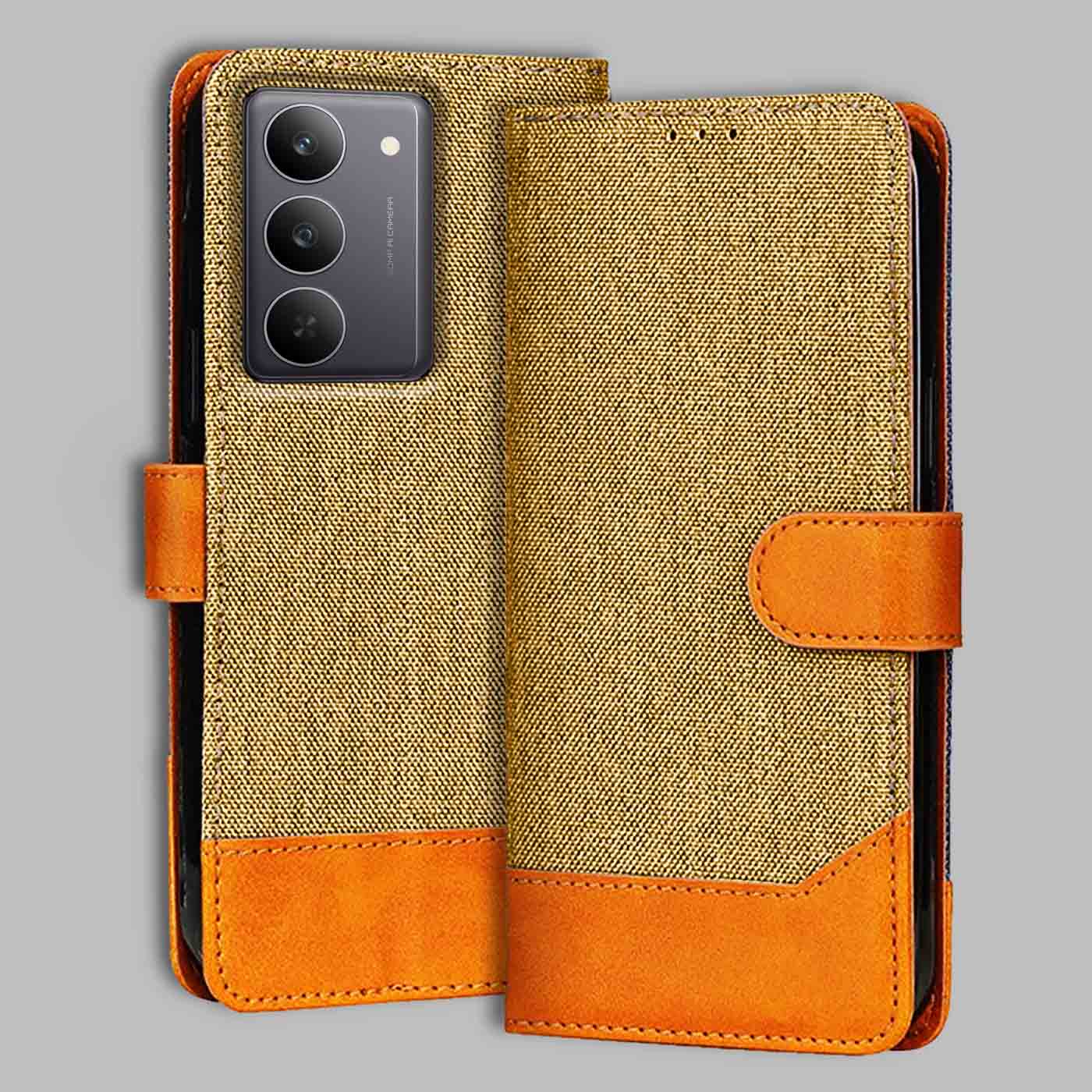 Realme 14X 5G flip cover in Light Brown — front view by Accesorios