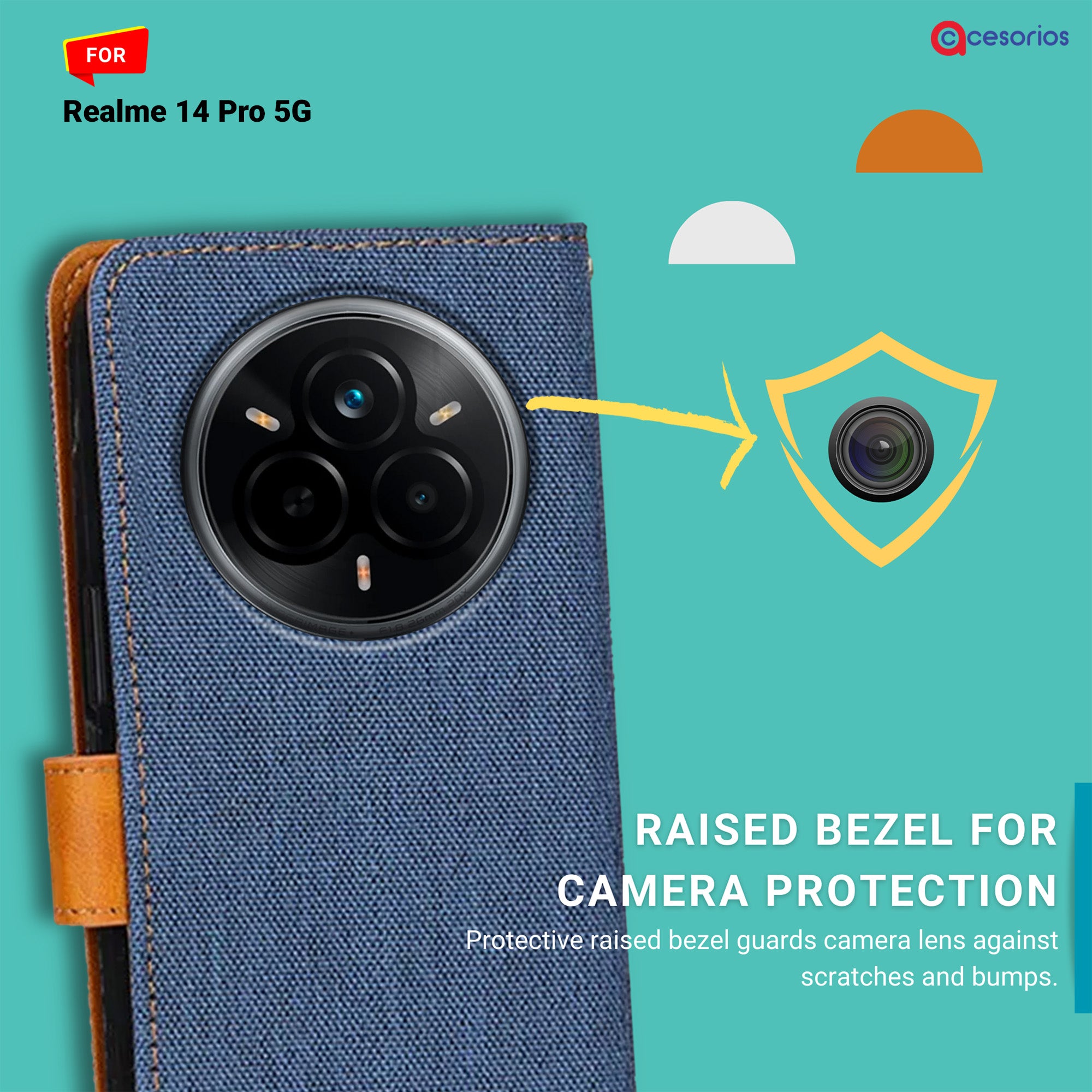 Accesorios Realme 14 Pro 5G denim flip cover – Blue – Image 2 #color_blue