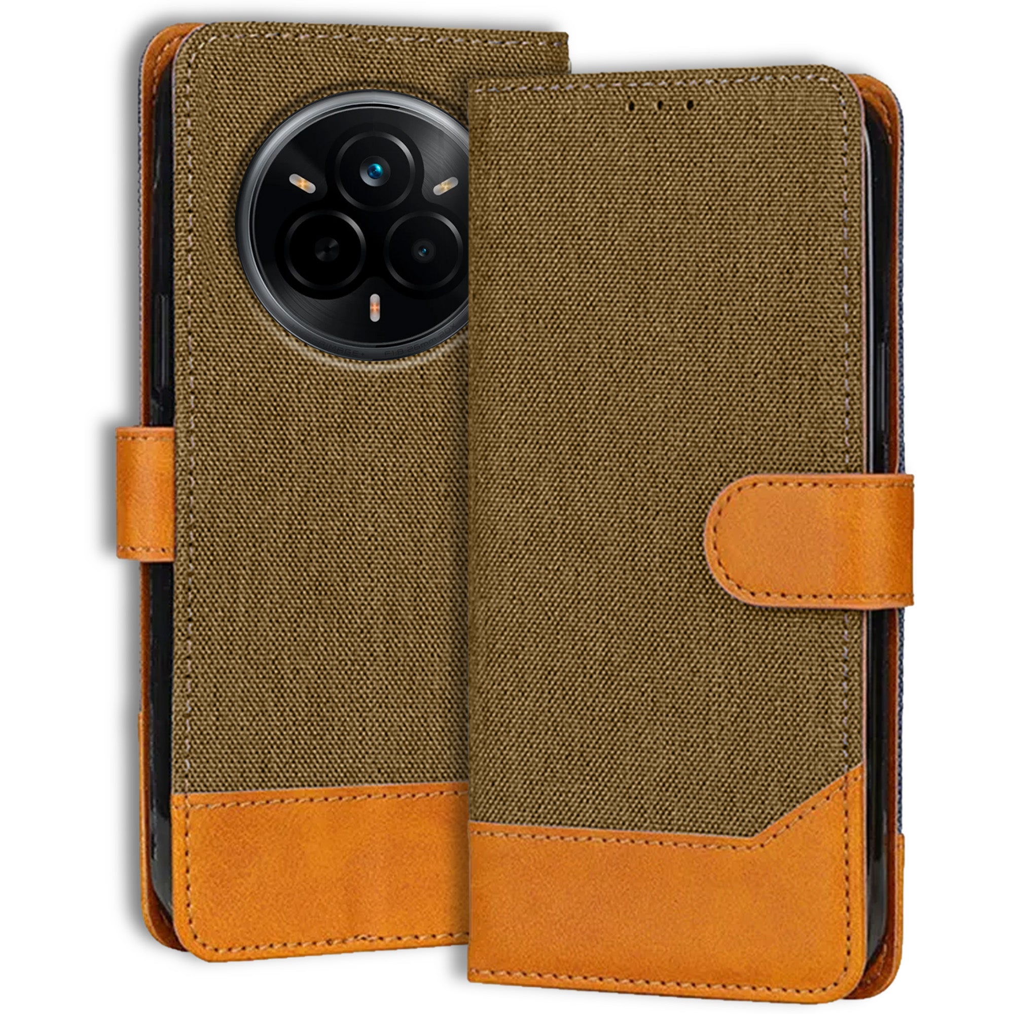 Accesorios Realme 14 Pro 5G denim flip cover – Dark Brown – Image 1 #color_dark brown