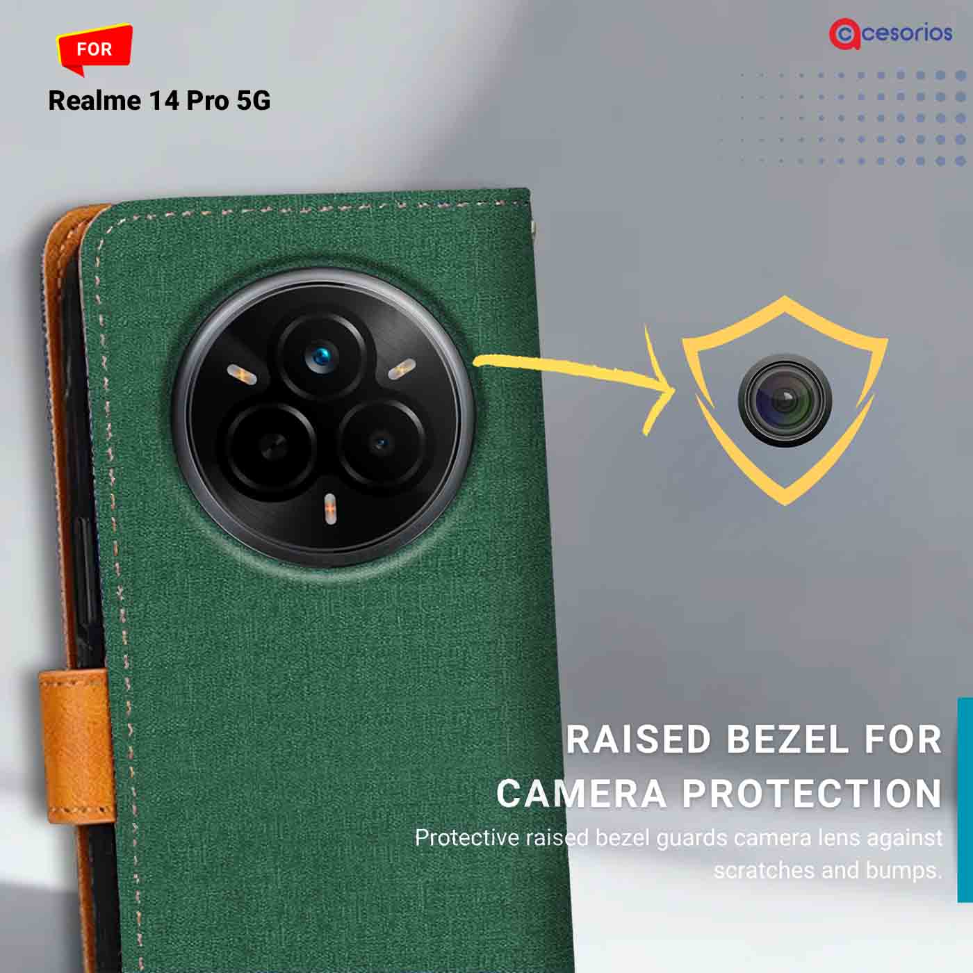 Canvas & Suede back panel — Realme 14 Pro 5G in Green mobile case
