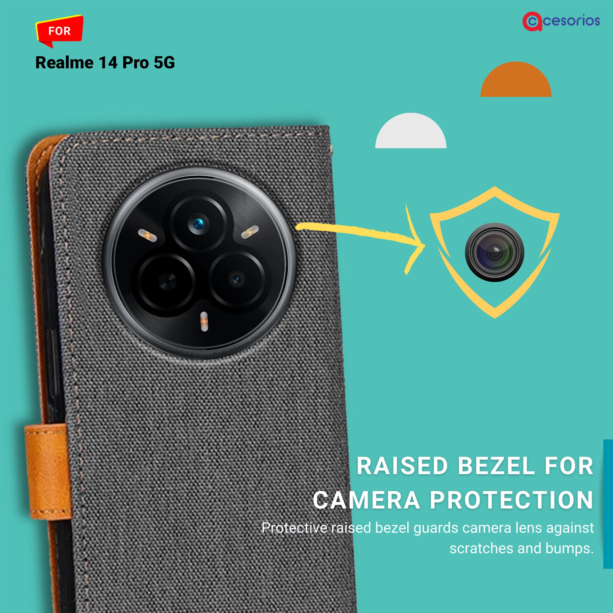 Accesorios Realme 14 Pro 5G denim flip cover – Grey – Image 2 #color_grey