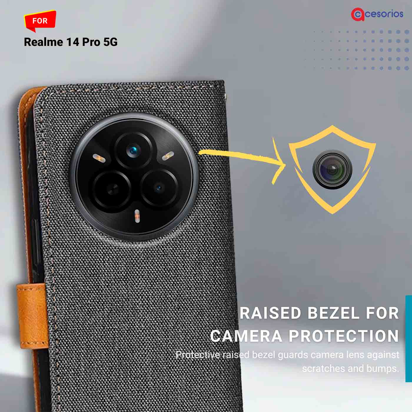 Denim & Leather back panel — Realme 14 Pro 5G in Grey mobile case