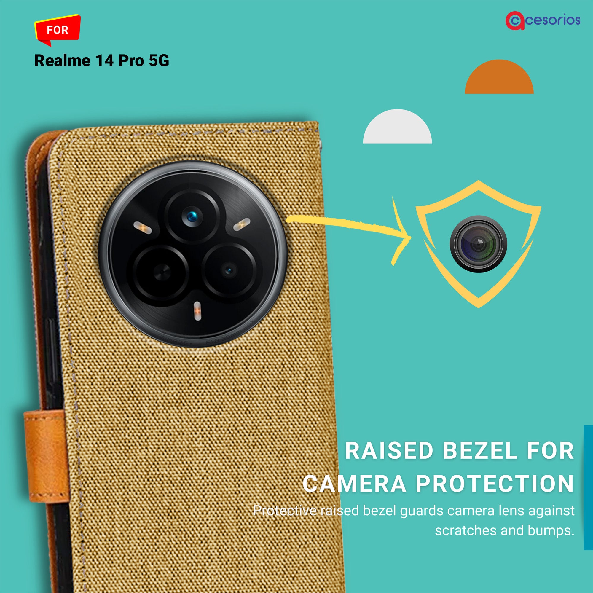 Accesorios Realme 14 Pro 5G denim flip cover – Light Brown – Image 2 #color_light brown