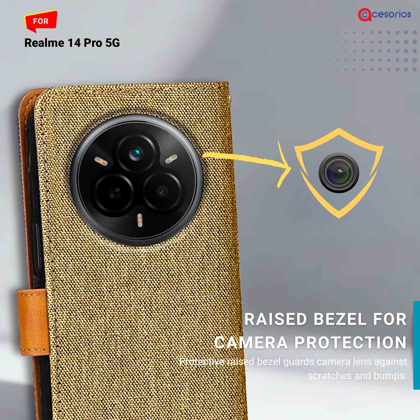 Denim & Leather back panel — Realme 14 Pro 5G in Light Brown mobile case