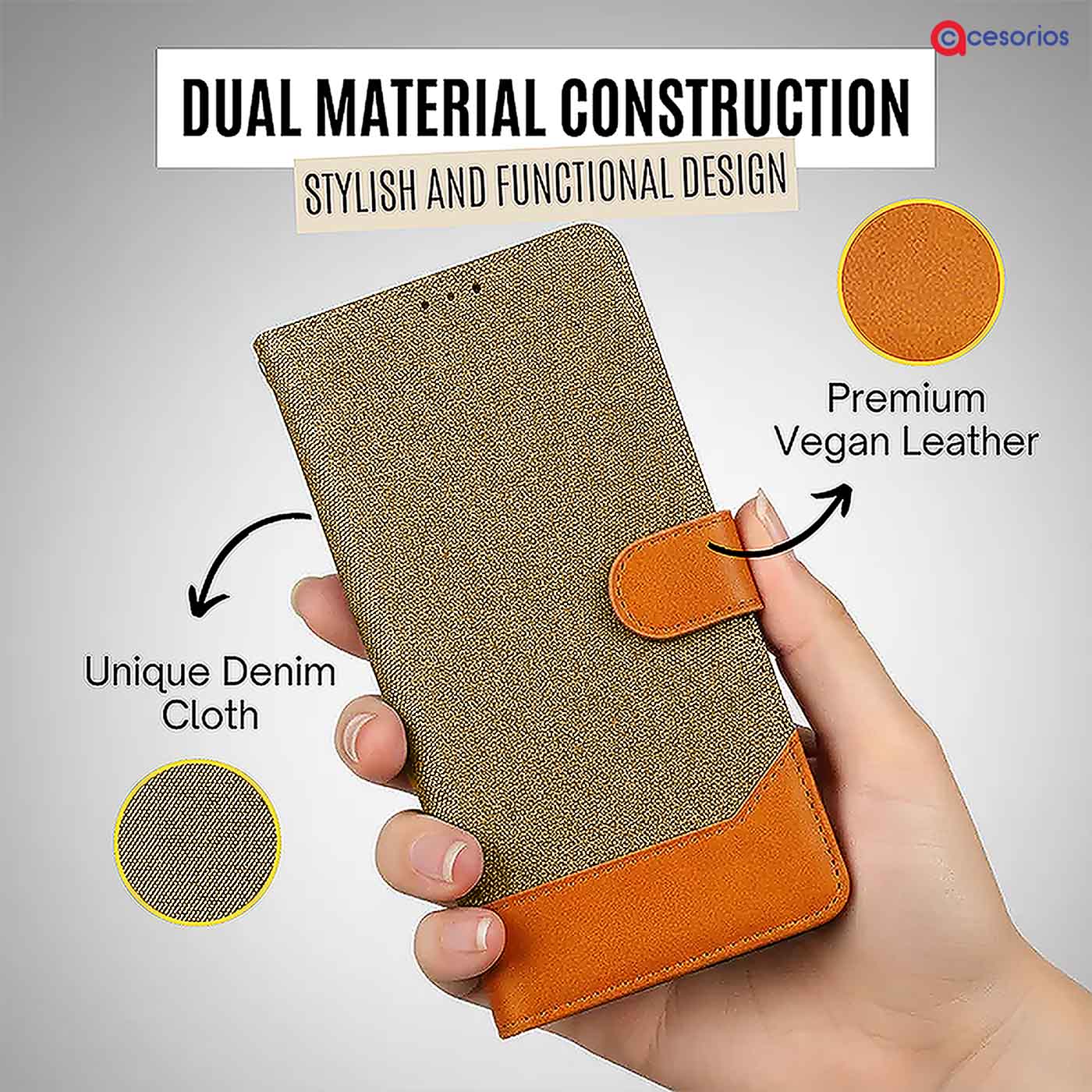 Accesorios Realme 14 Pro 5G denim flip cover – Light Brown – Image 3 #color_light b