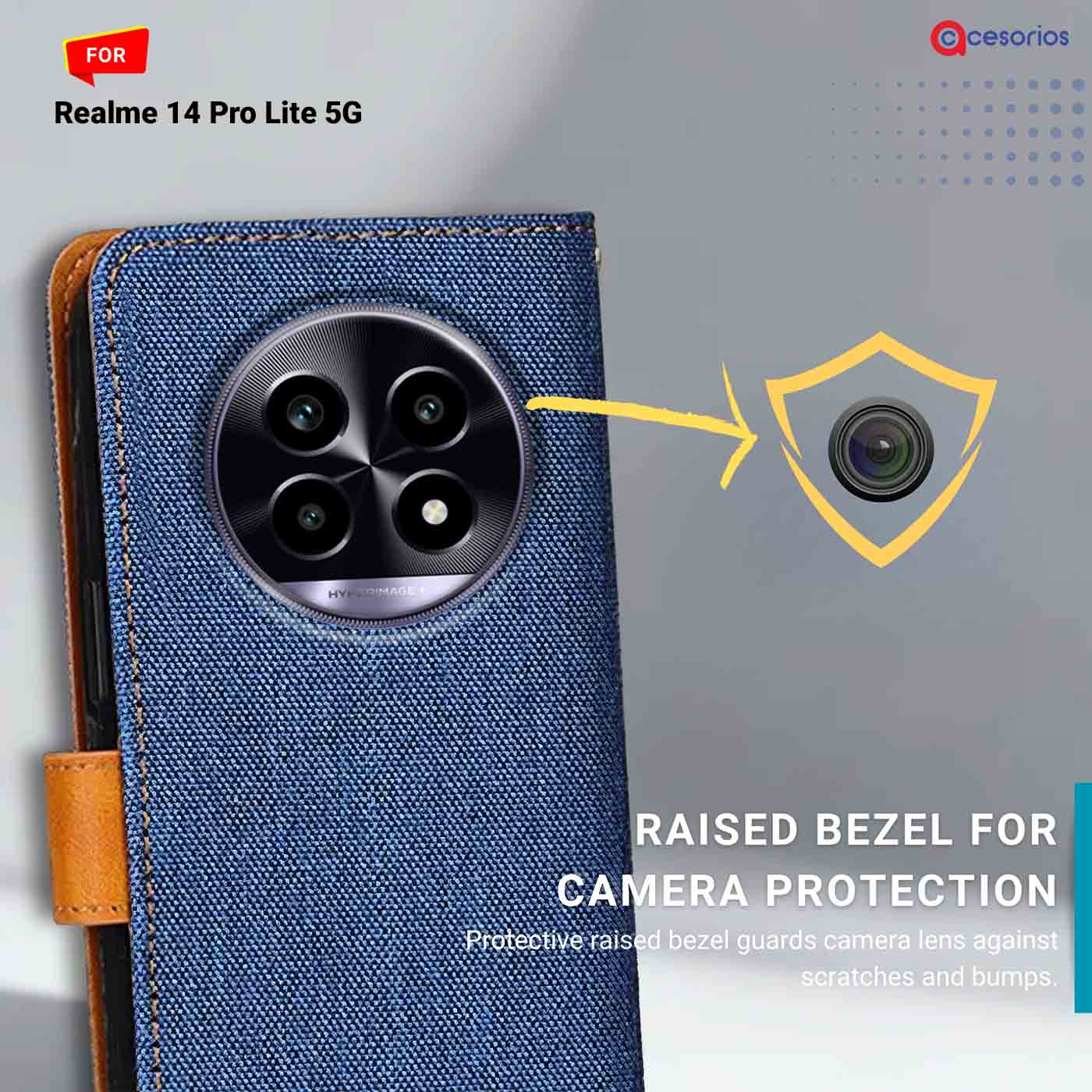Denim & Leather back panel — Realme 14 Pro Lite 5G in Blue mobile case