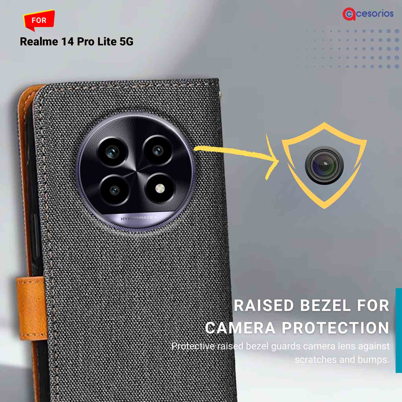 Denim & Leather back panel — Realme 14 Pro Lite 5G in Grey mobile case