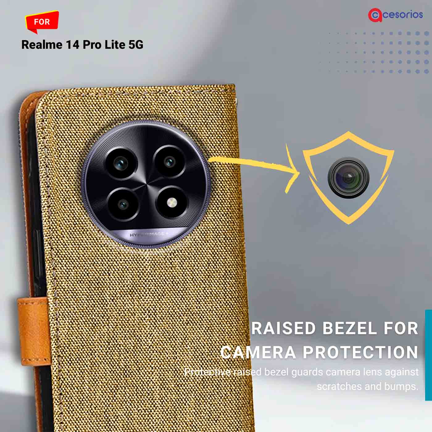 Denim & Leather back panel — Realme 14 Pro Lite 5G in Light Brown mobile case