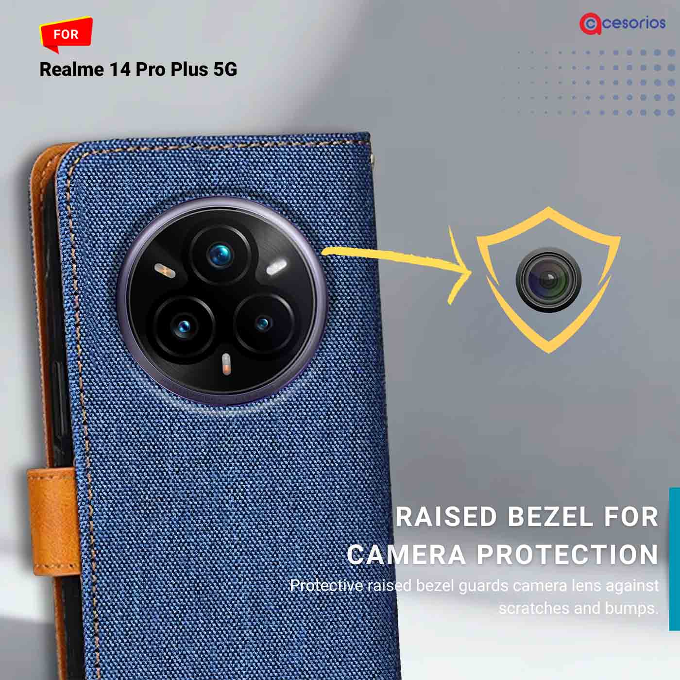 Denim & Leather back panel — Realme 14 Pro Plus 5G in Blue mobile case