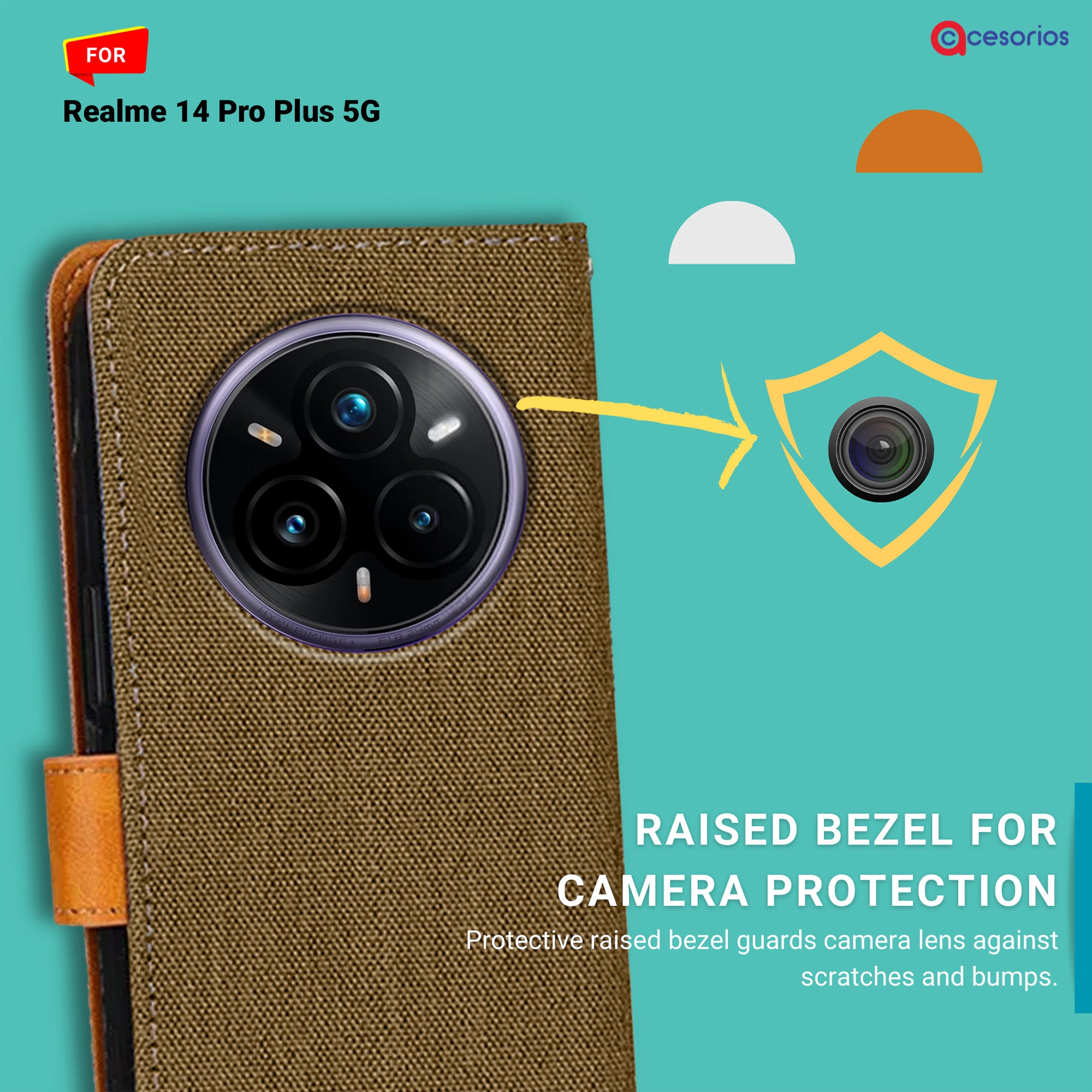 Accesorios Realme 14 Pro Plus 5G denim flip cover – Dark Brown – Image 2 #color_dark brown