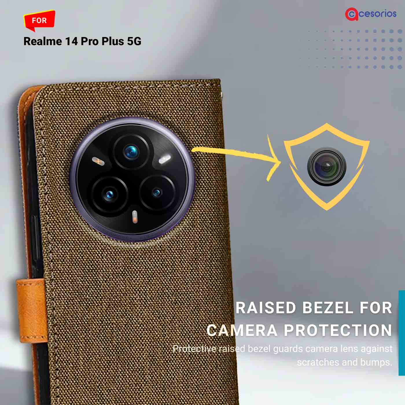 Denim & Leather back panel — Realme 14 Pro Plus 5G in Dark Brown mobile case
