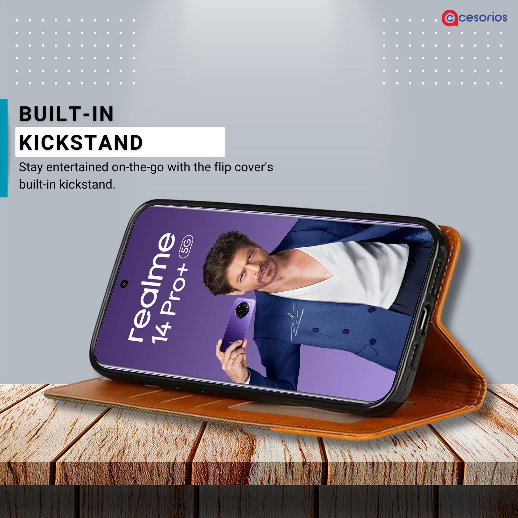 Accesorios Realme 14 Pro Plus 5G denim flip cover – Dark Brown – Image 4 #color_dark brown