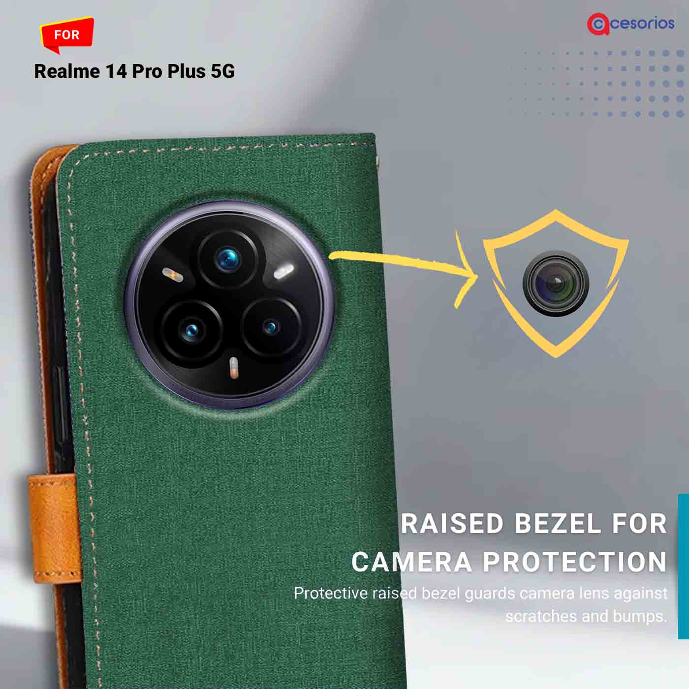 Accesorios Realme 14 Pro Plus 5G denim flip cover – Green – Image 2 #color_g