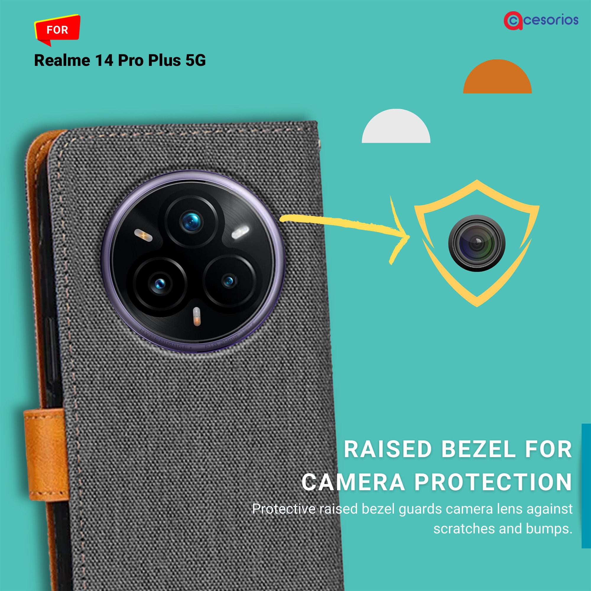 Accesorios Realme 14 Pro Plus 5G denim flip cover – Grey – Image 2 #color_grey