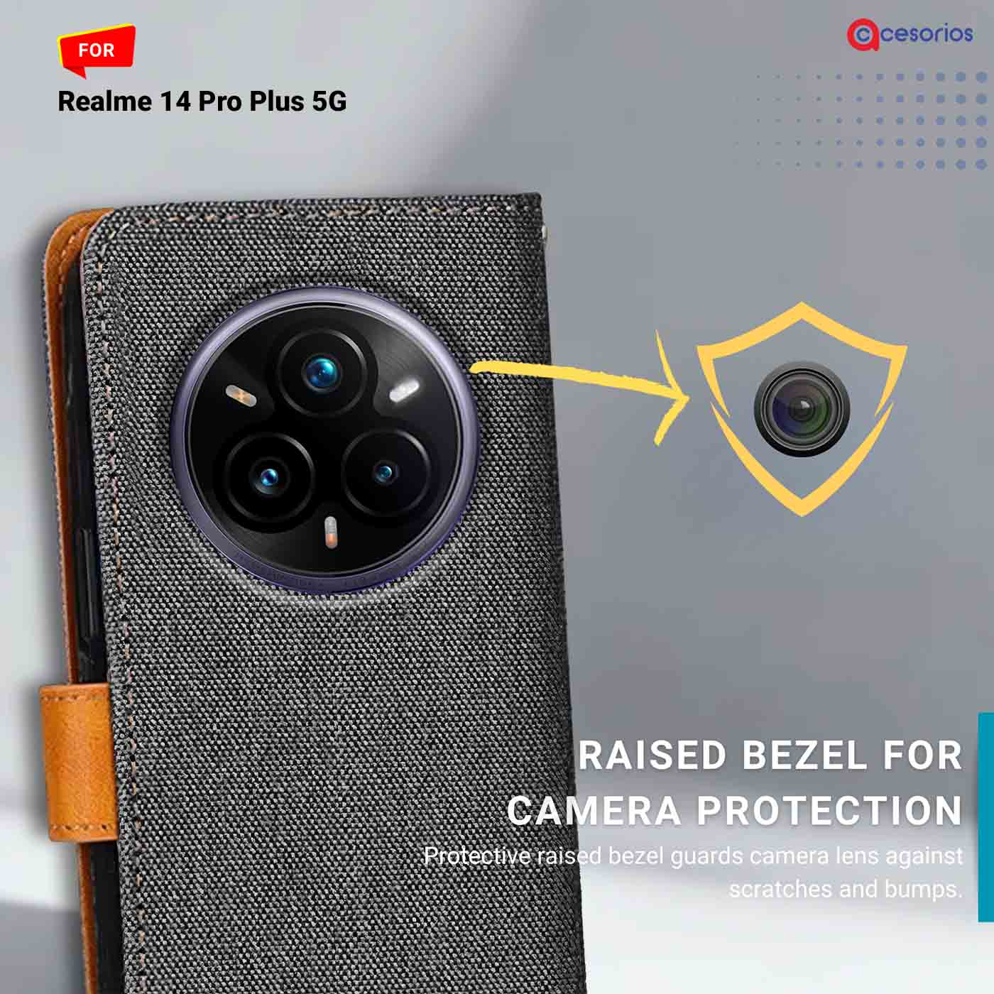 Accesorios Realme 14 Pro Plus 5G denim flip cover – Grey – Image 2 #color_