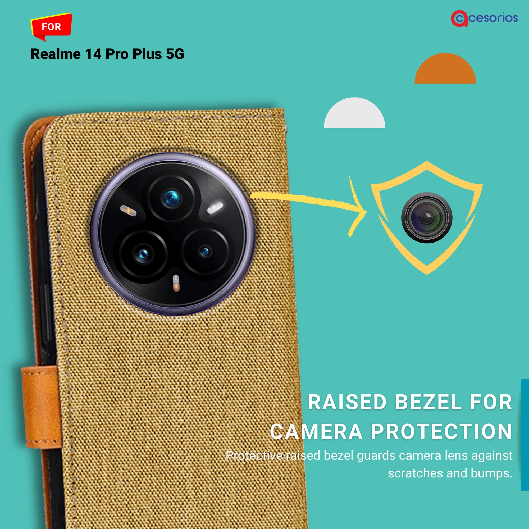 Accesorios Realme 14 Pro Plus 5G denim flip cover – Light Brown – Image 2 #color_light brown