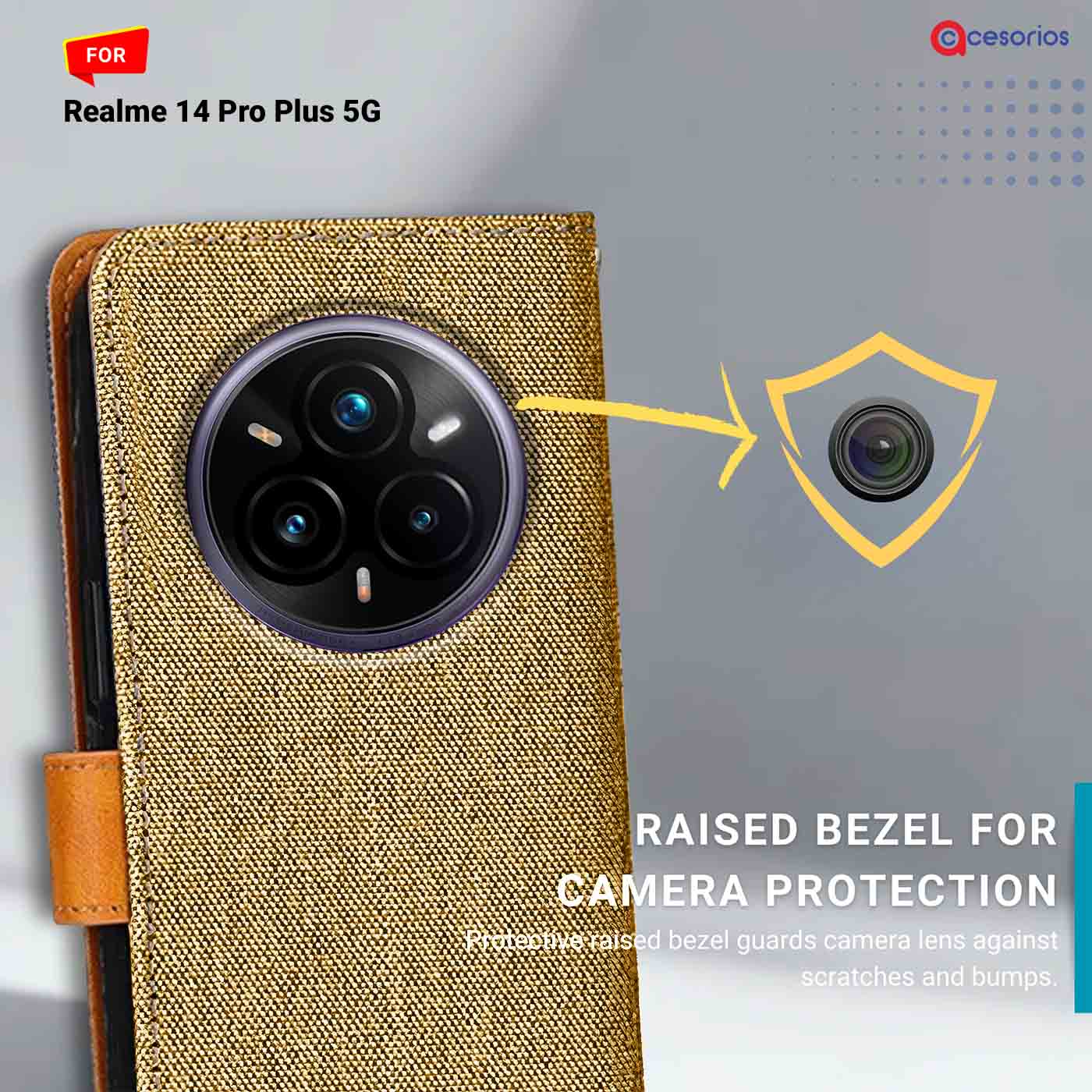 Denim & Leather back panel — Realme 14 Pro Plus 5G in Light Brown mobile case