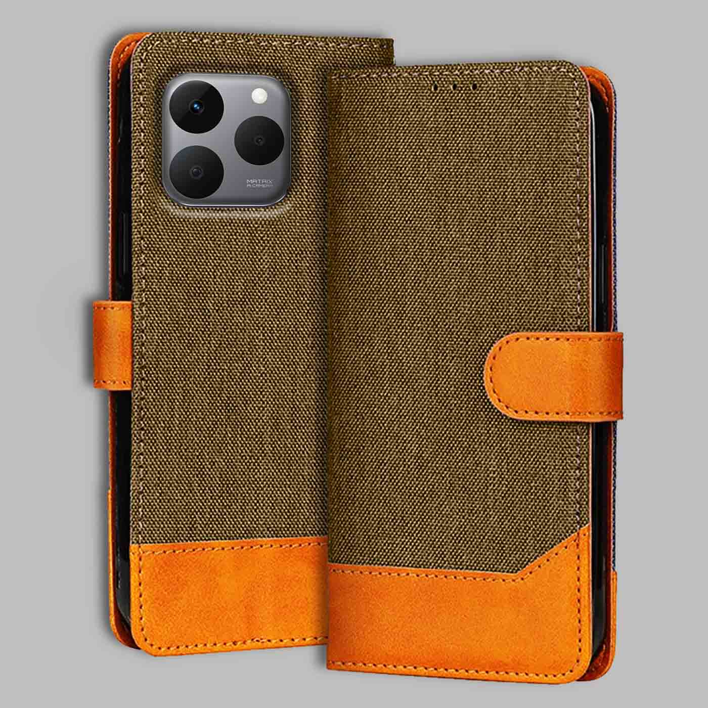 Realme 15T 5G flip cover in Dark Brown — front view by Accesorios