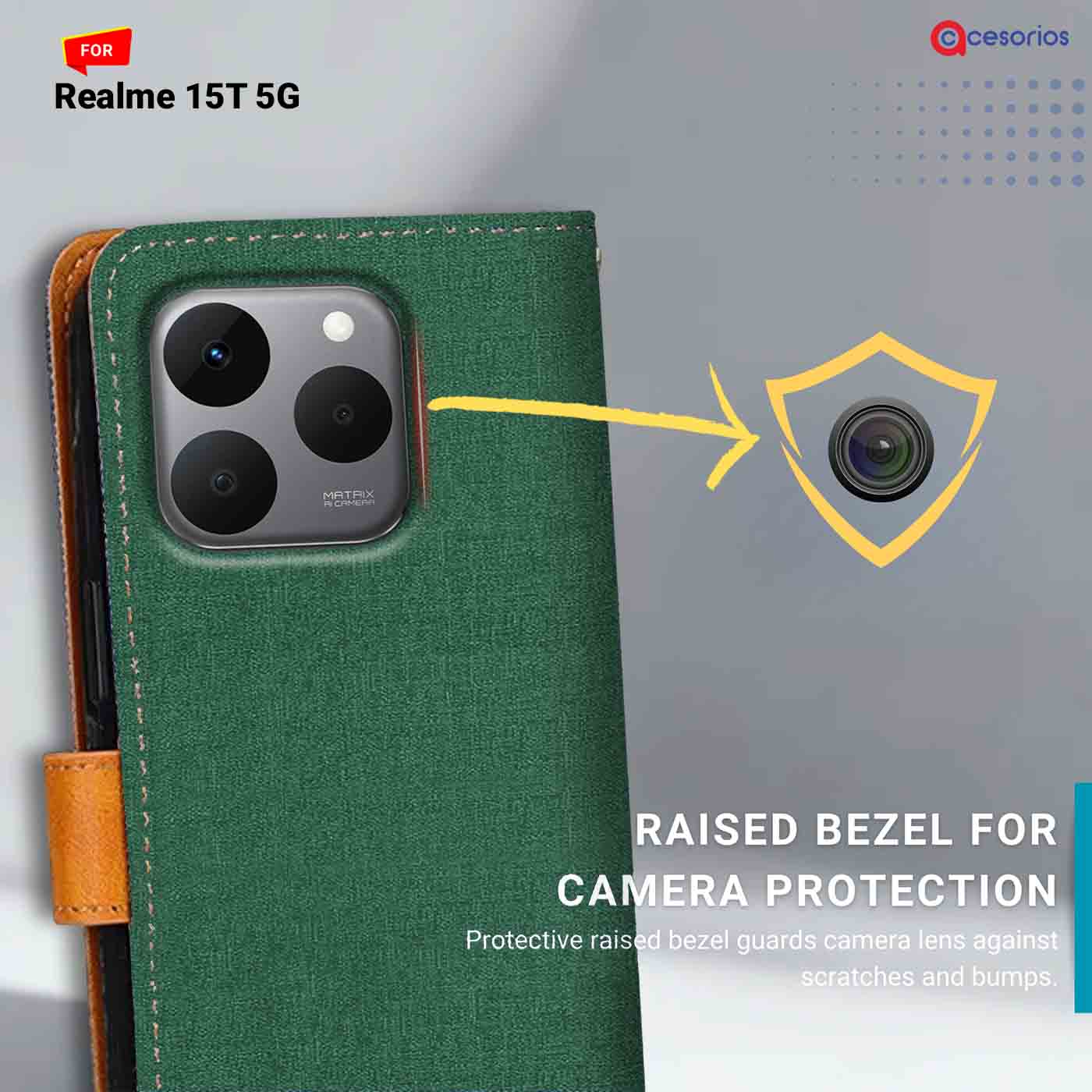Accesorios Realme 15T 5G denim flip cover – Green – Image 2 #color_g