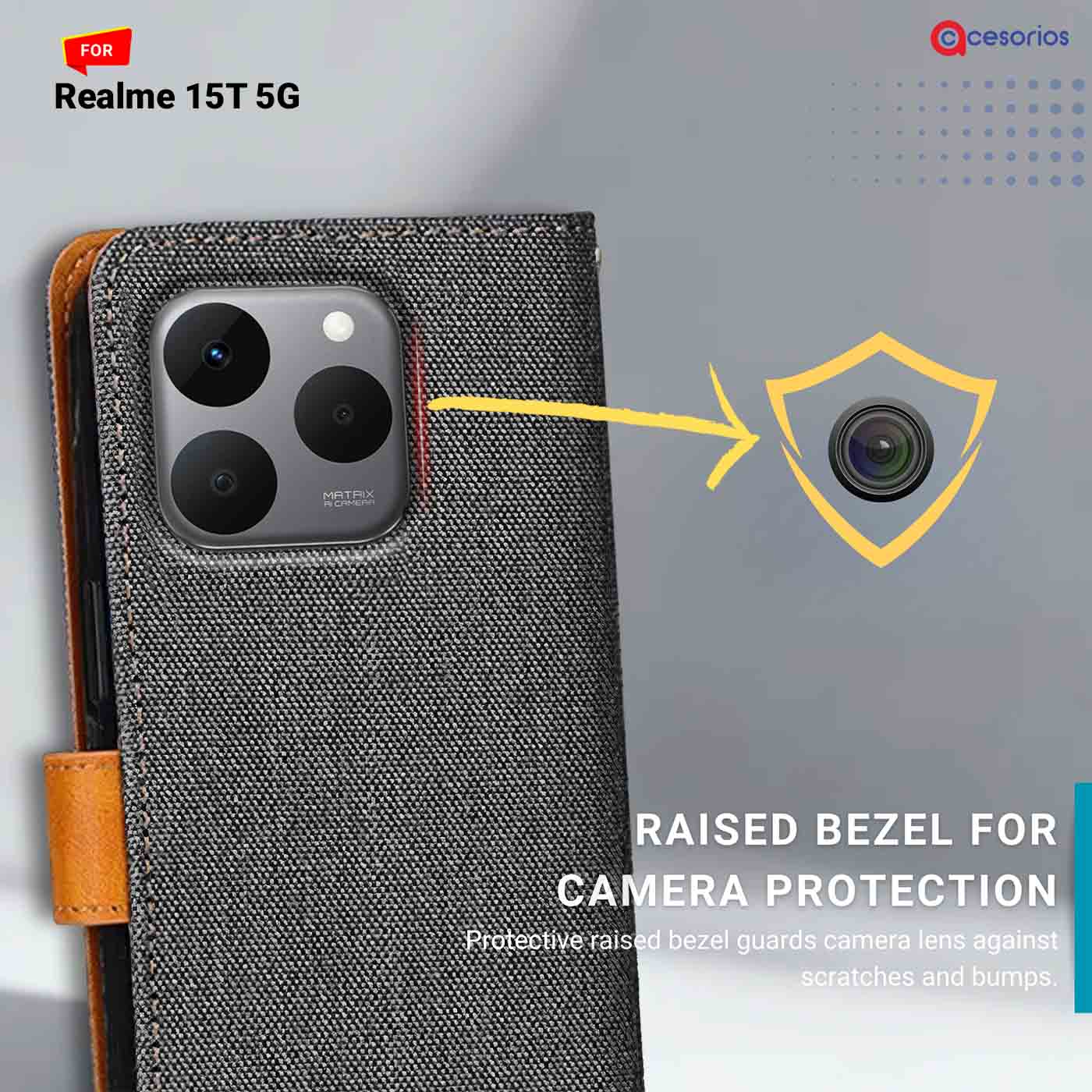 Denim & Leather back panel — Realme 15T 5G in Grey mobile case