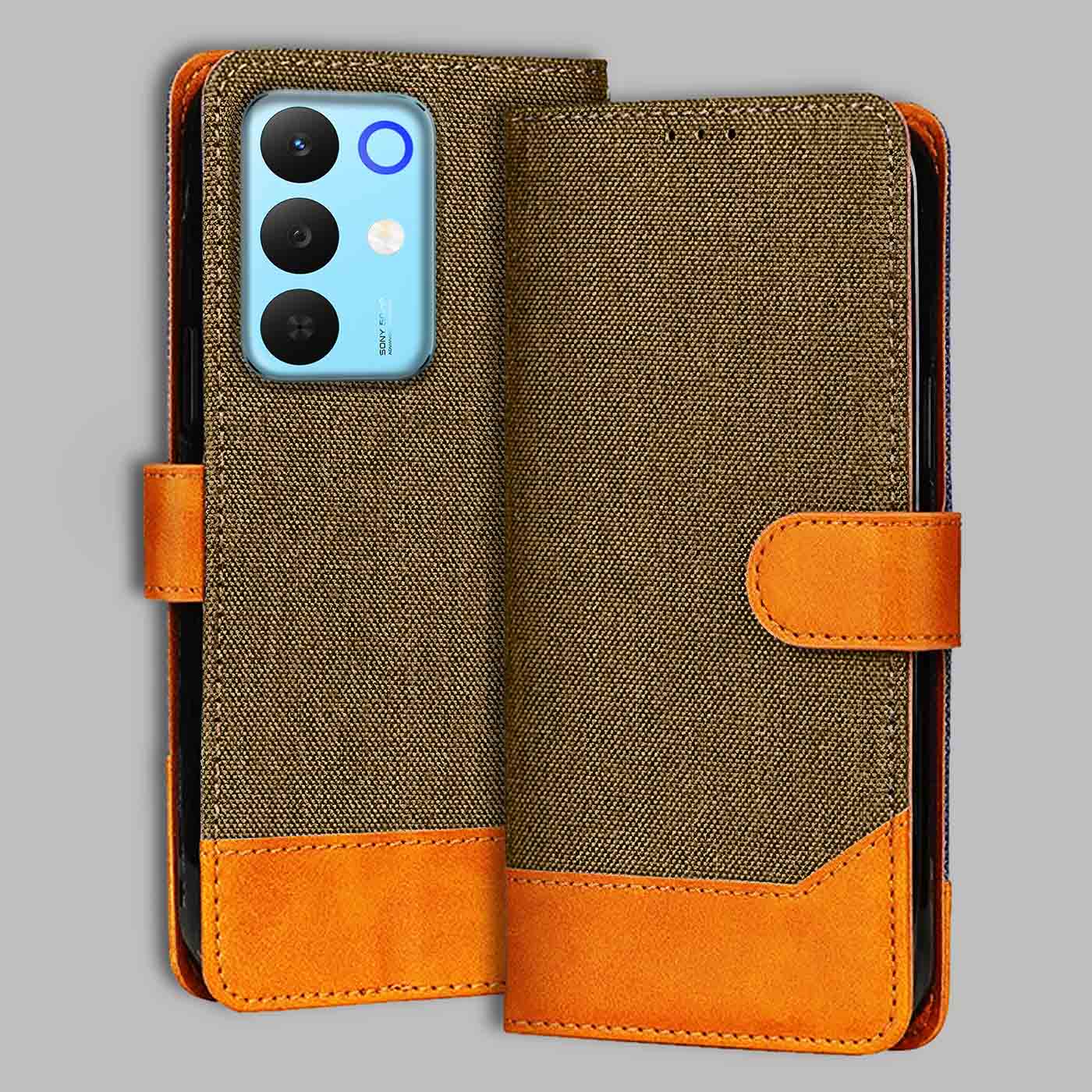 Accesorios Realme 15X 5G denim flip cover – Dark Brown – Image 1 #color_dark b