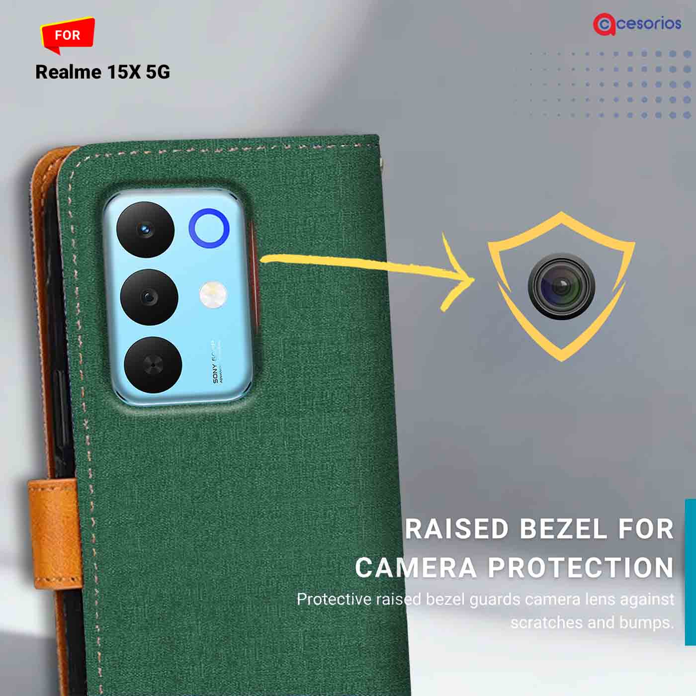 Accesorios Realme 15X 5G denim flip cover – Green – Image 2 #color_g