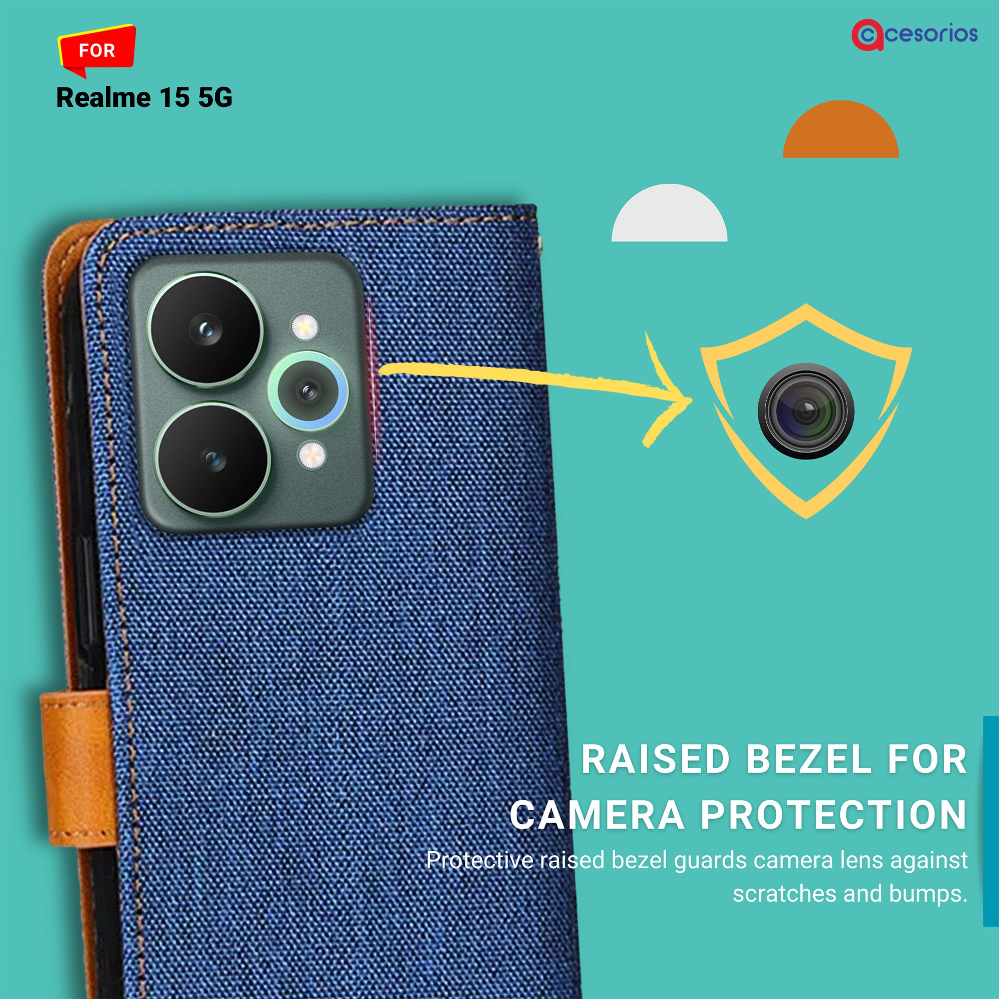 Accesorios Realme 15 5G denim flip cover – Blue – Image 2 #color_blue