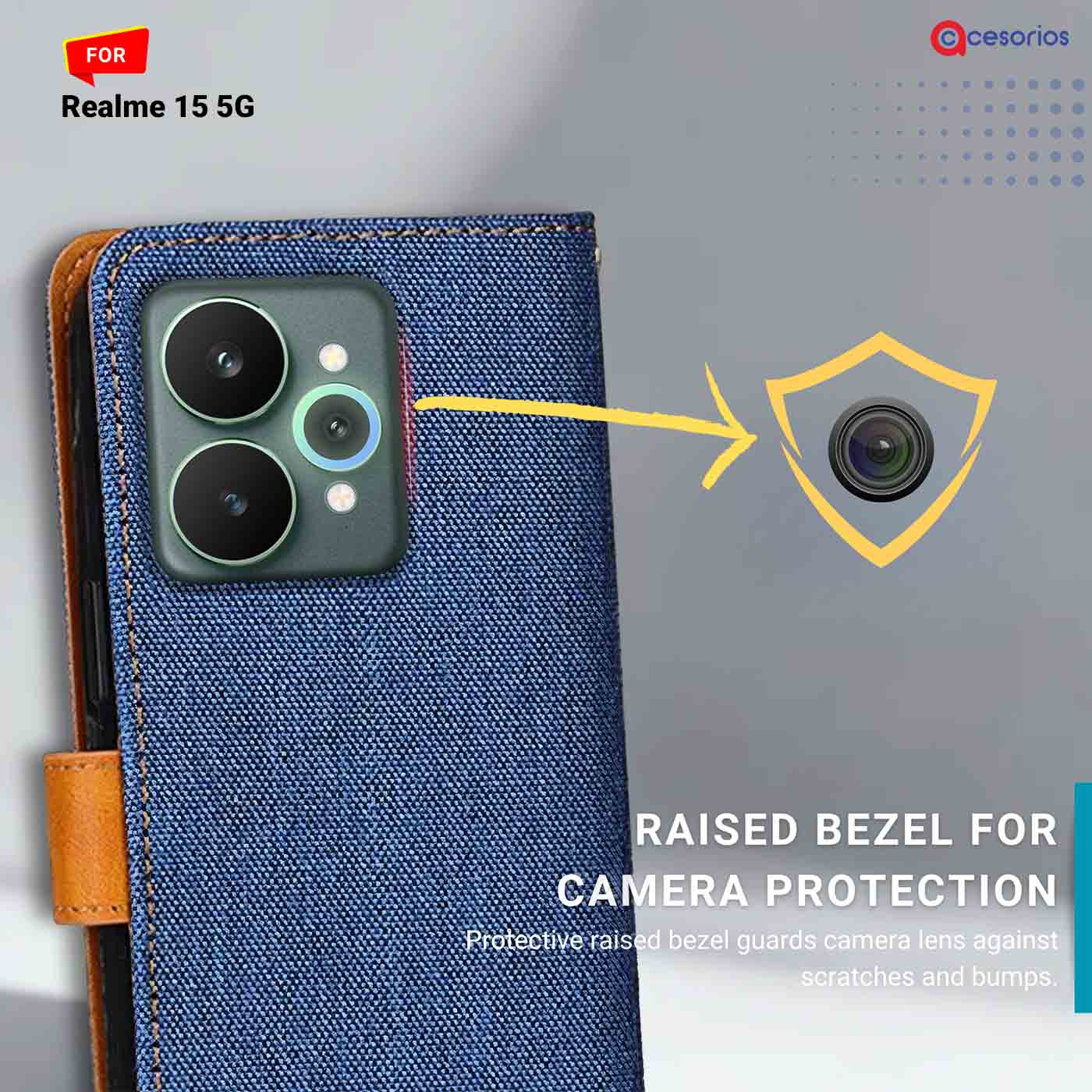 Denim & Leather back panel — Realme 15 5G in Blue mobile case