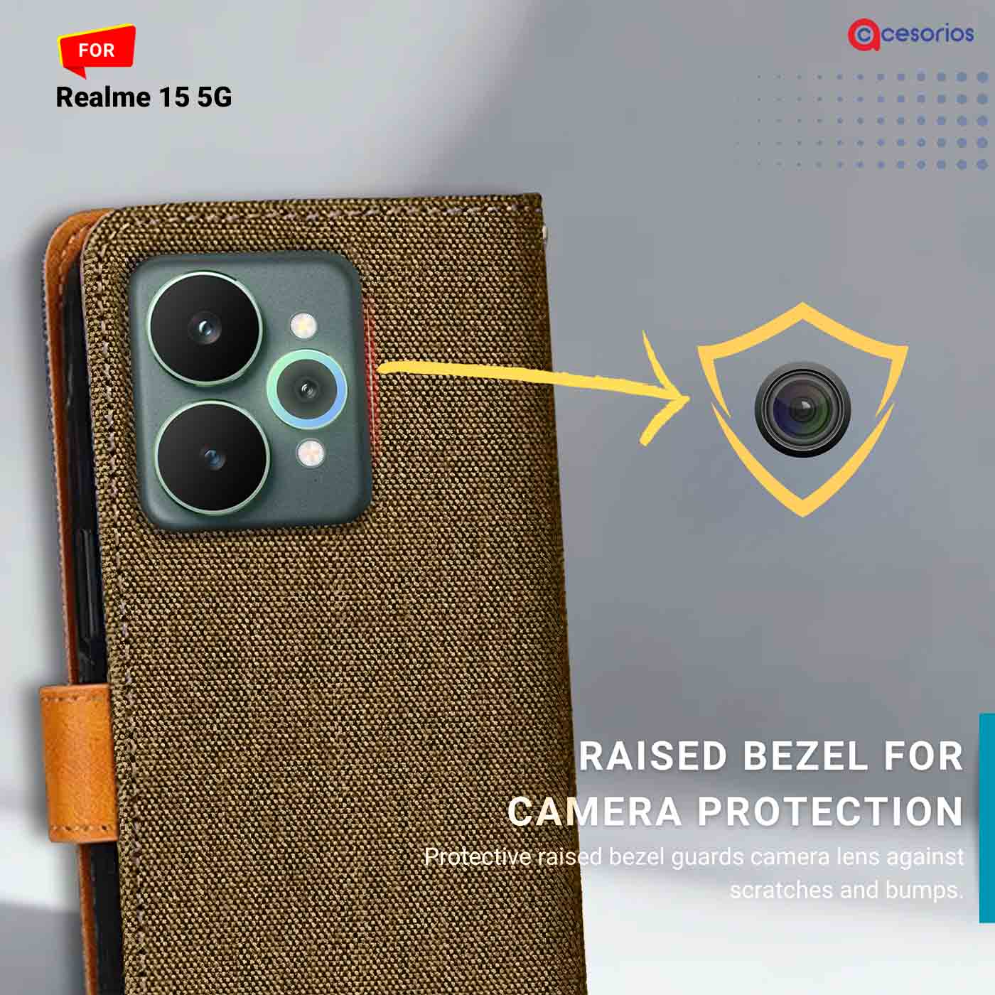 Denim & Leather back panel — Realme 15 5G in Dark Brown mobile case