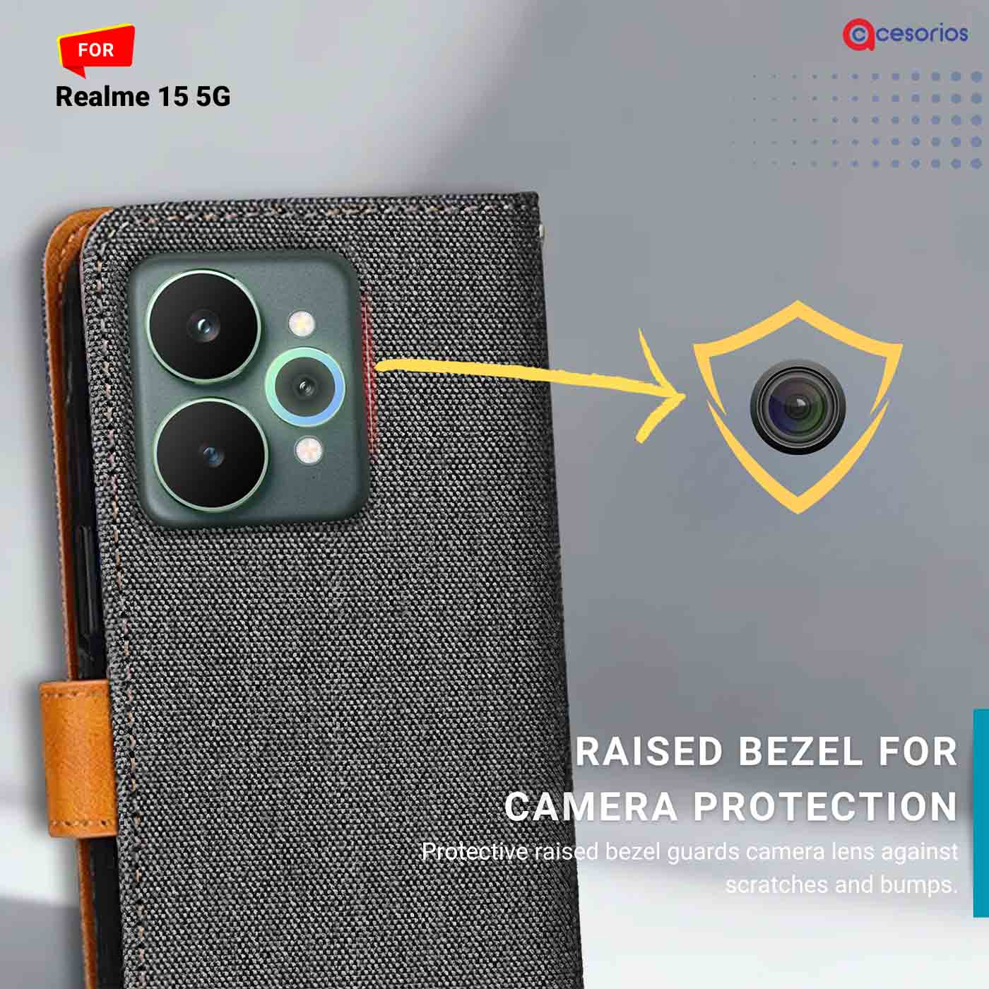 Denim & Leather back panel — Realme 15 5G in Grey mobile case