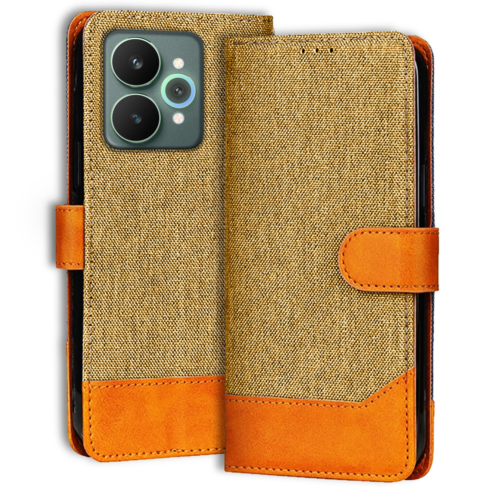 Accesorios Realme 15 5G denim flip cover – Light Brown – Image 1 #color_light brown
