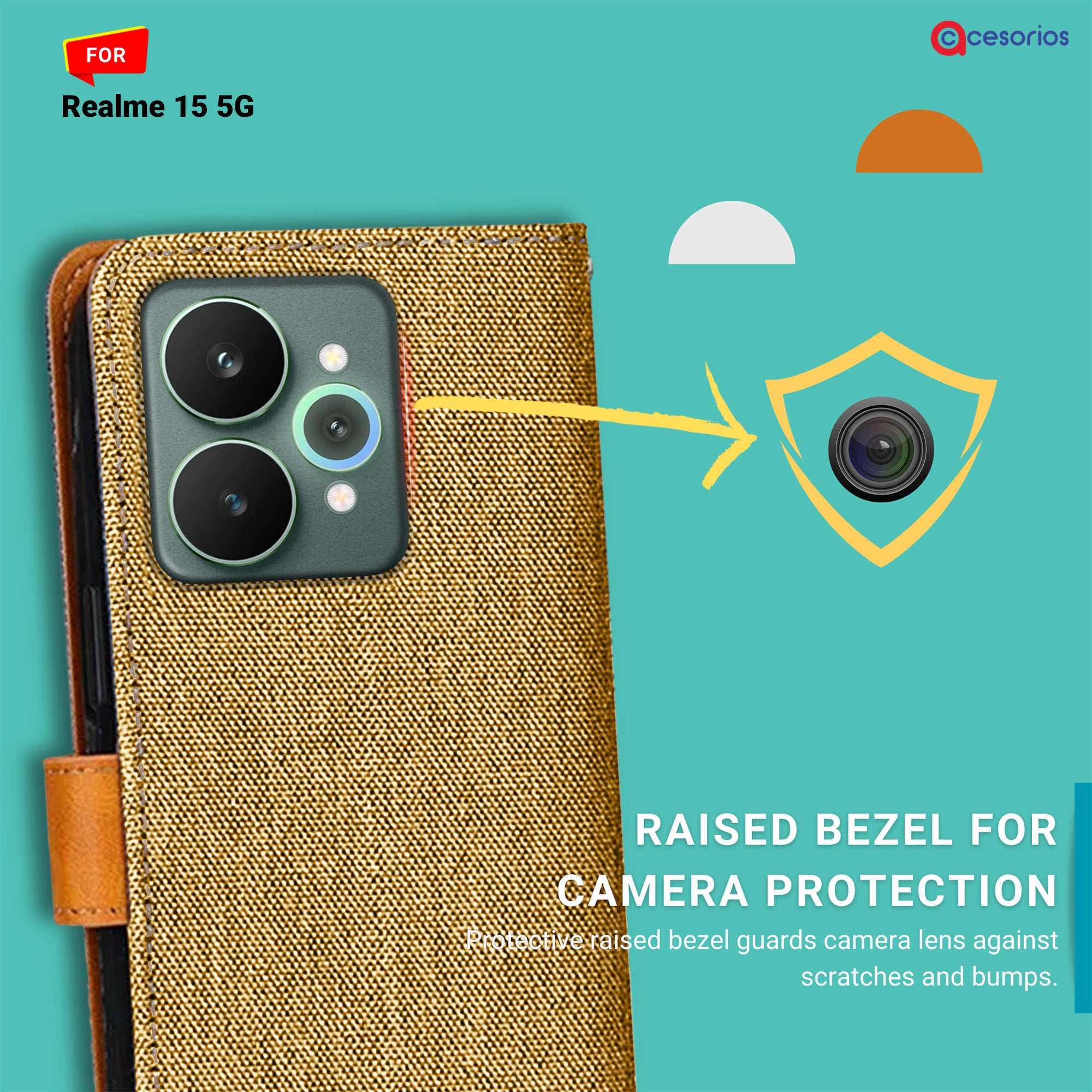 Accesorios Realme 15 5G denim flip cover – Light Brown – Image 2 #color_light brown