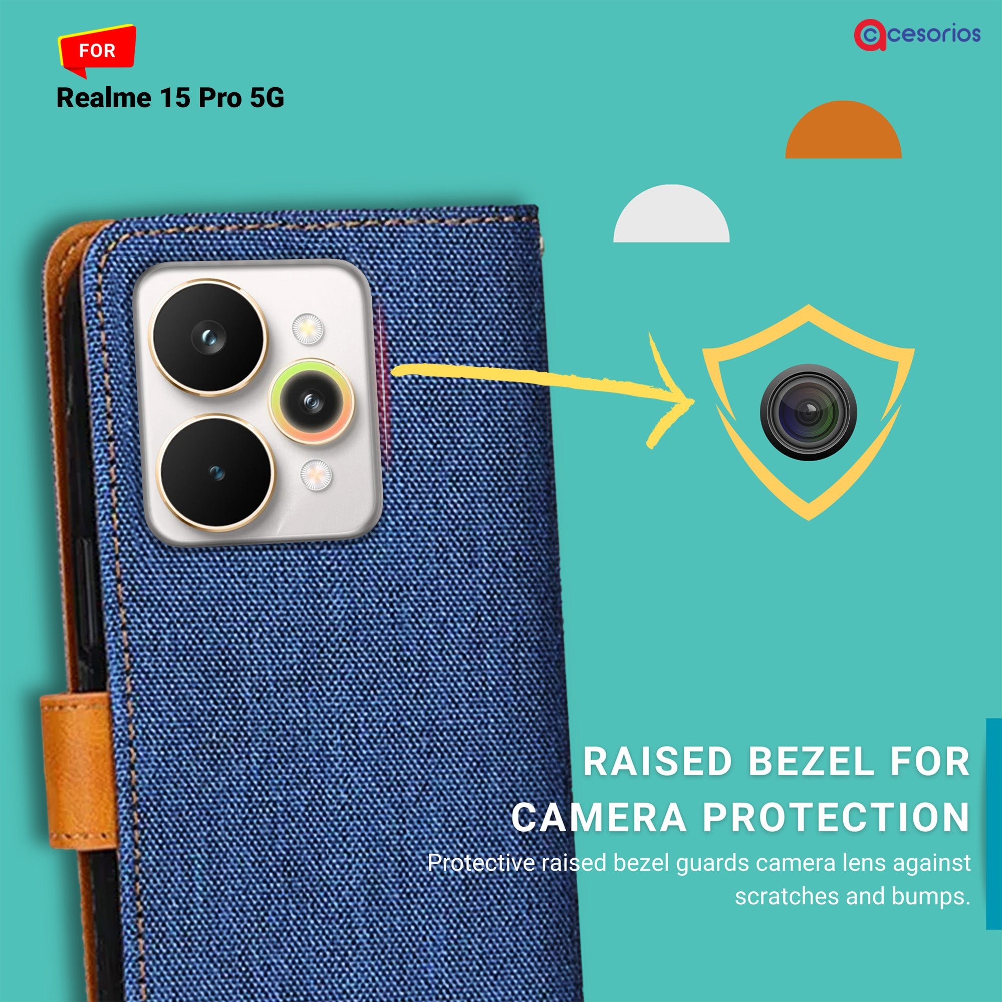 Accesorios Realme 15 Pro 5G denim flip cover – Blue – Image 2 #color_blue
