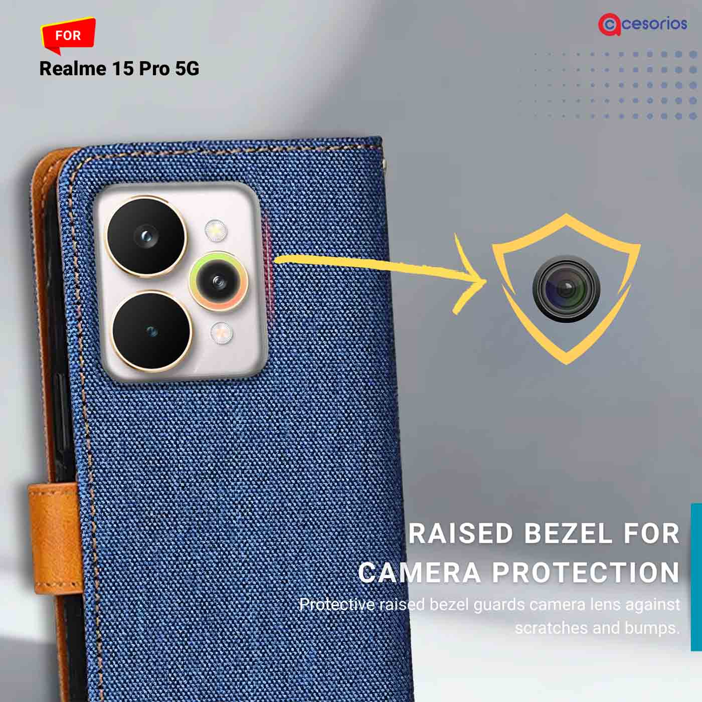 Denim & Leather back panel — Realme 15 Pro 5G in Blue mobile case