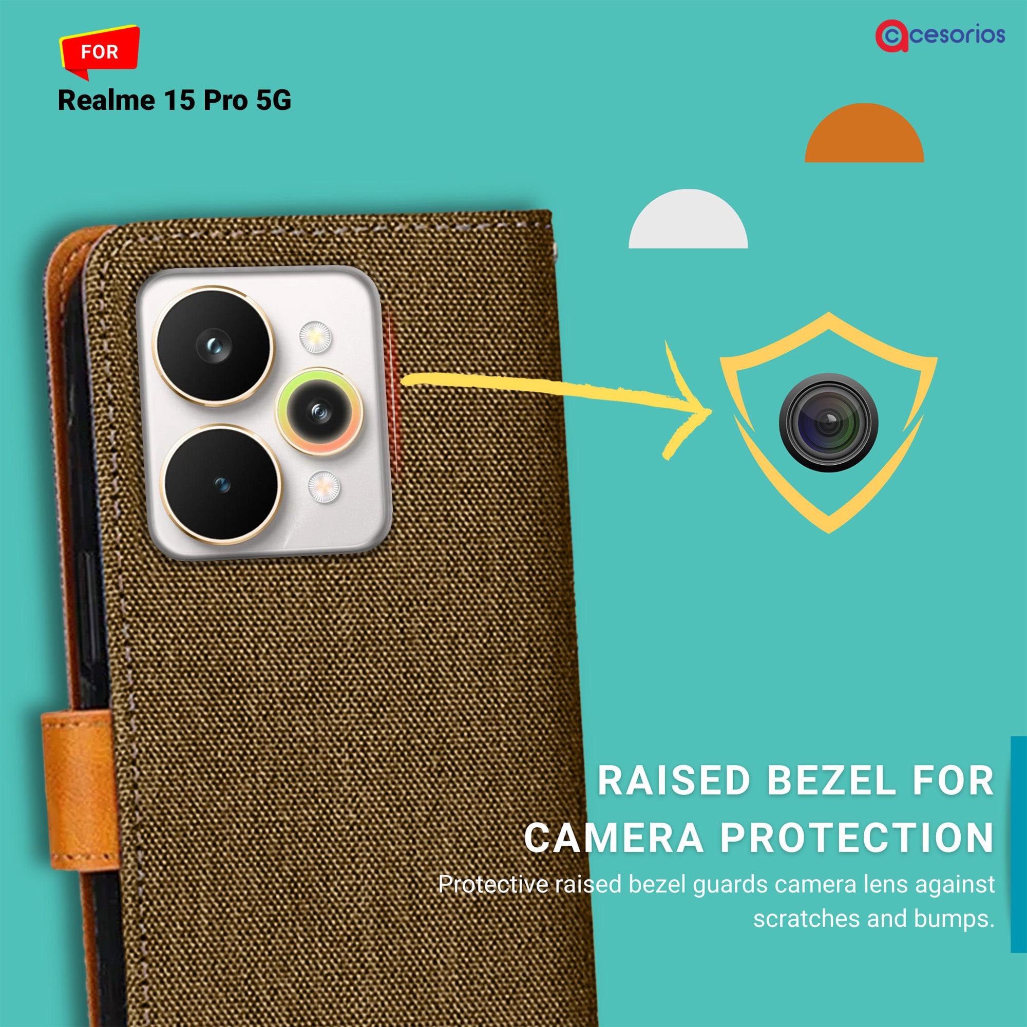 Accesorios Realme 15 Pro 5G denim flip cover – Dark Brown – Image 2 #color_dark brown