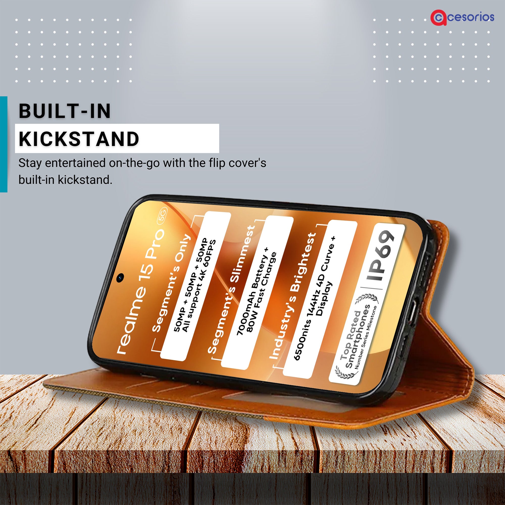 Accesorios Realme 15 Pro 5G denim flip cover – Dark Brown – Image 4 #color_dark brown