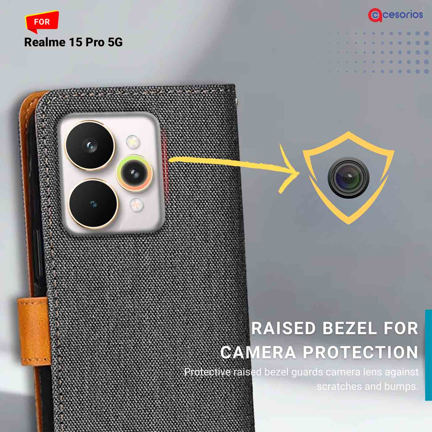 Denim & Leather back panel — Realme 15 Pro 5G in Grey mobile case