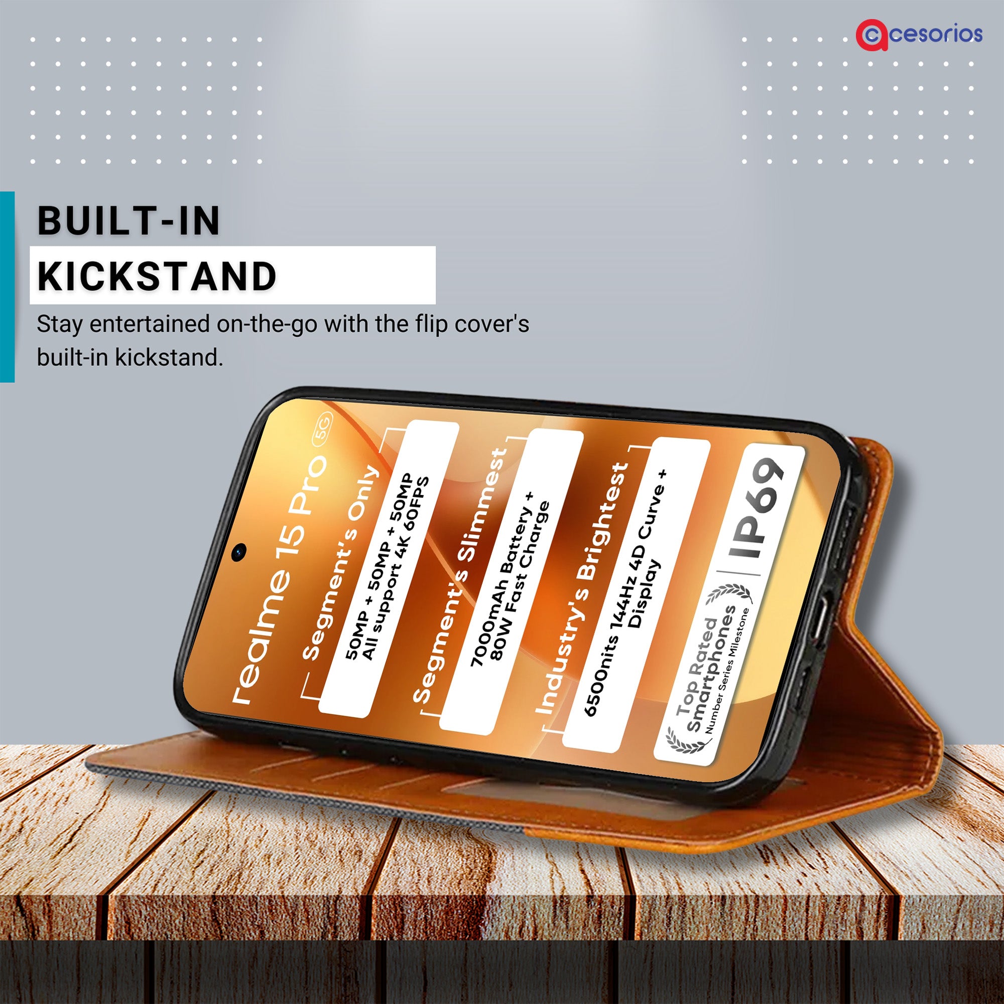 Accesorios Realme 15 Pro 5G denim flip cover – Grey – Image 4 #color_grey