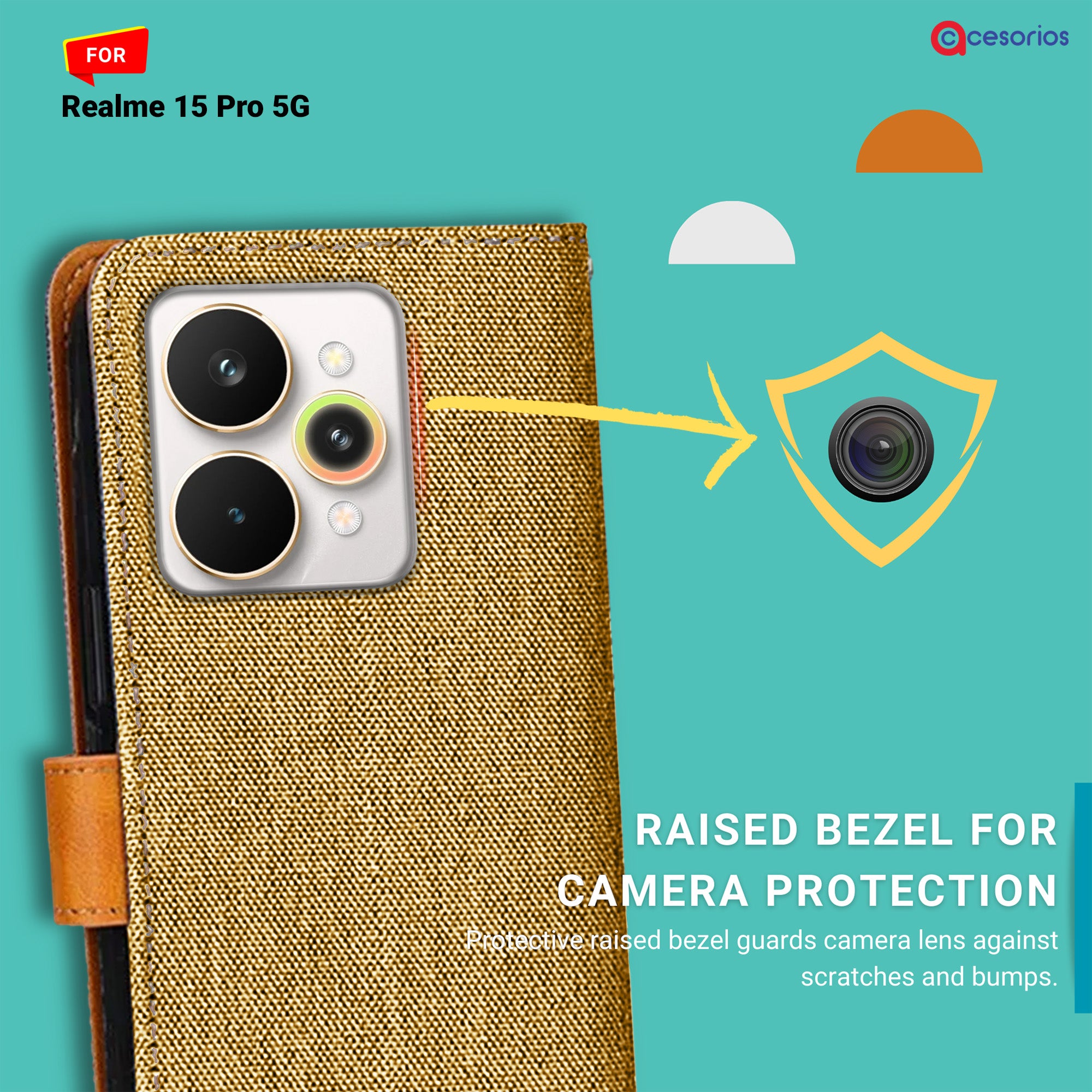Accesorios Realme 15 Pro 5G denim flip cover – Light Brown – Image 2 #color_light brown
