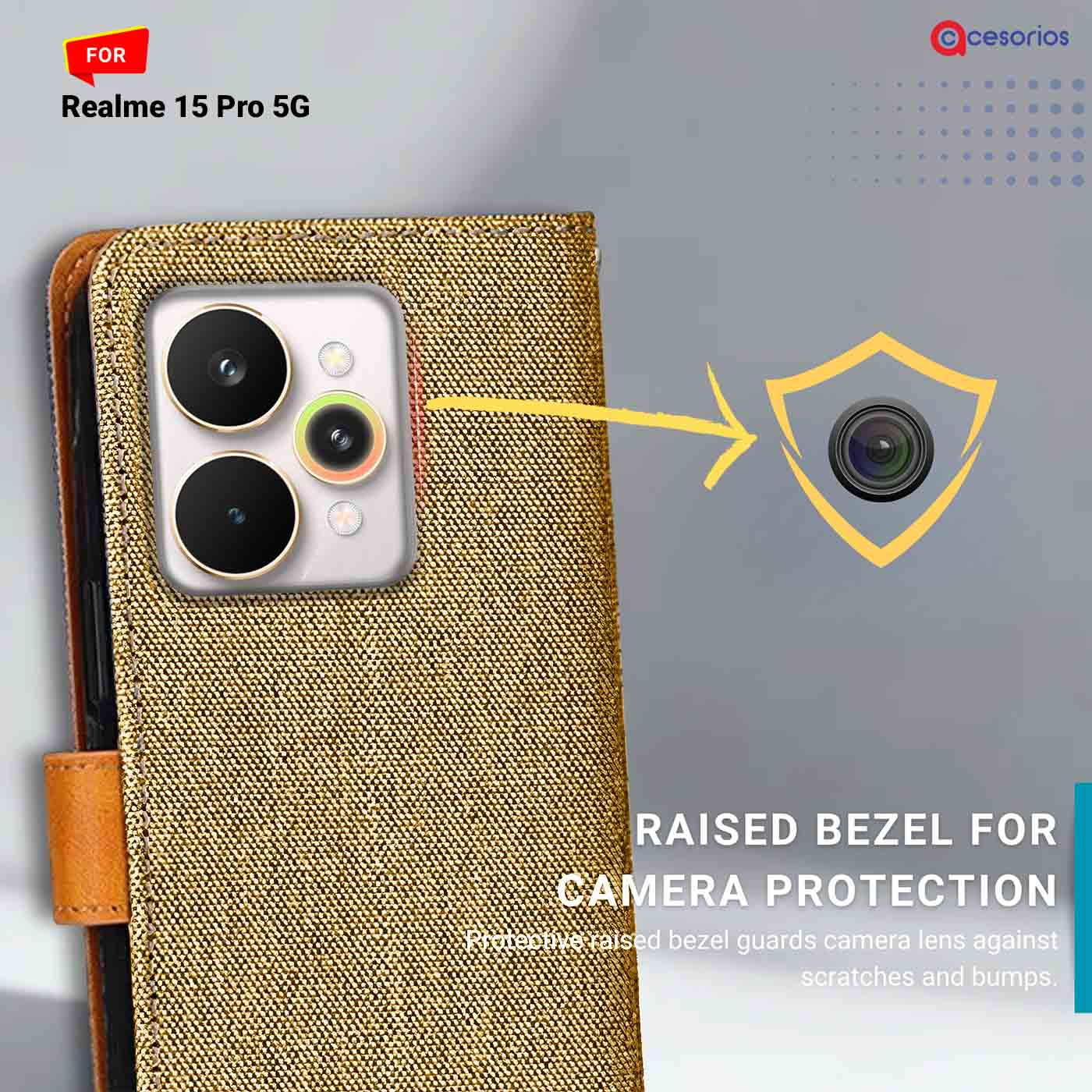 Denim & Leather back panel — Realme 15 Pro 5G in Light Brown mobile case