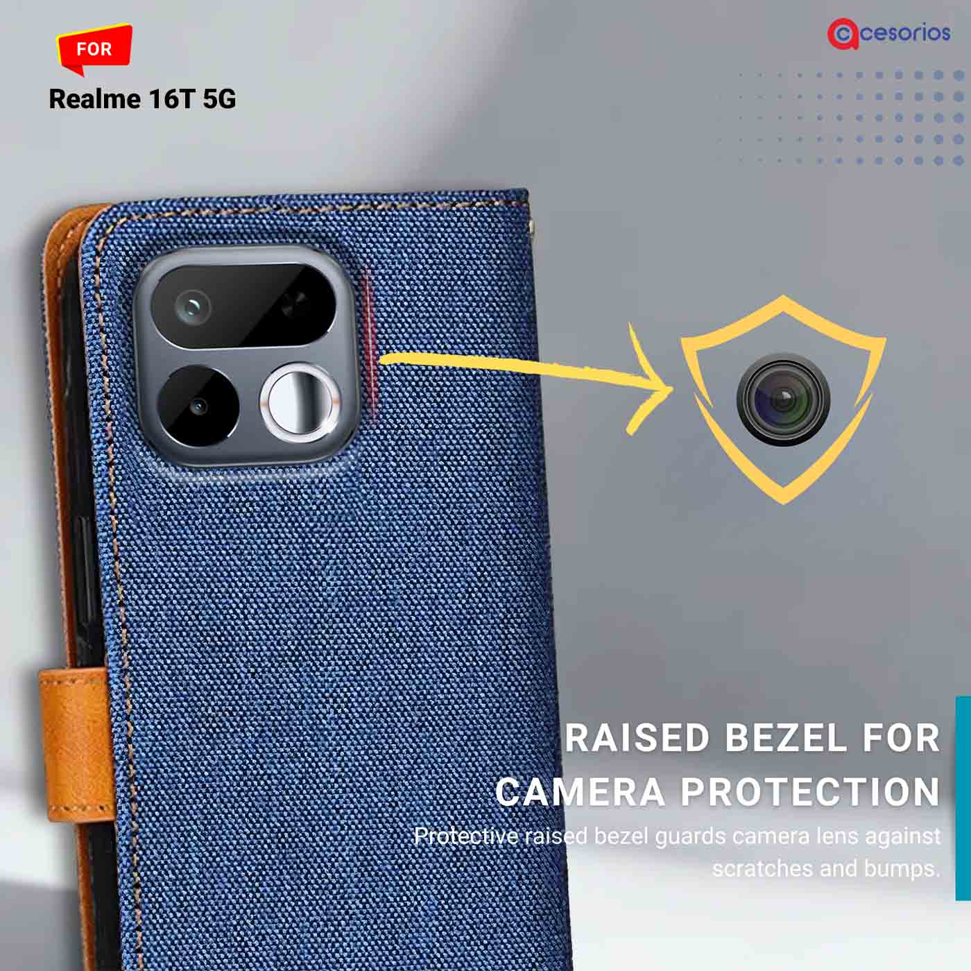 Denim & Leather back panel — Realme 16T 5G in Blue mobile case