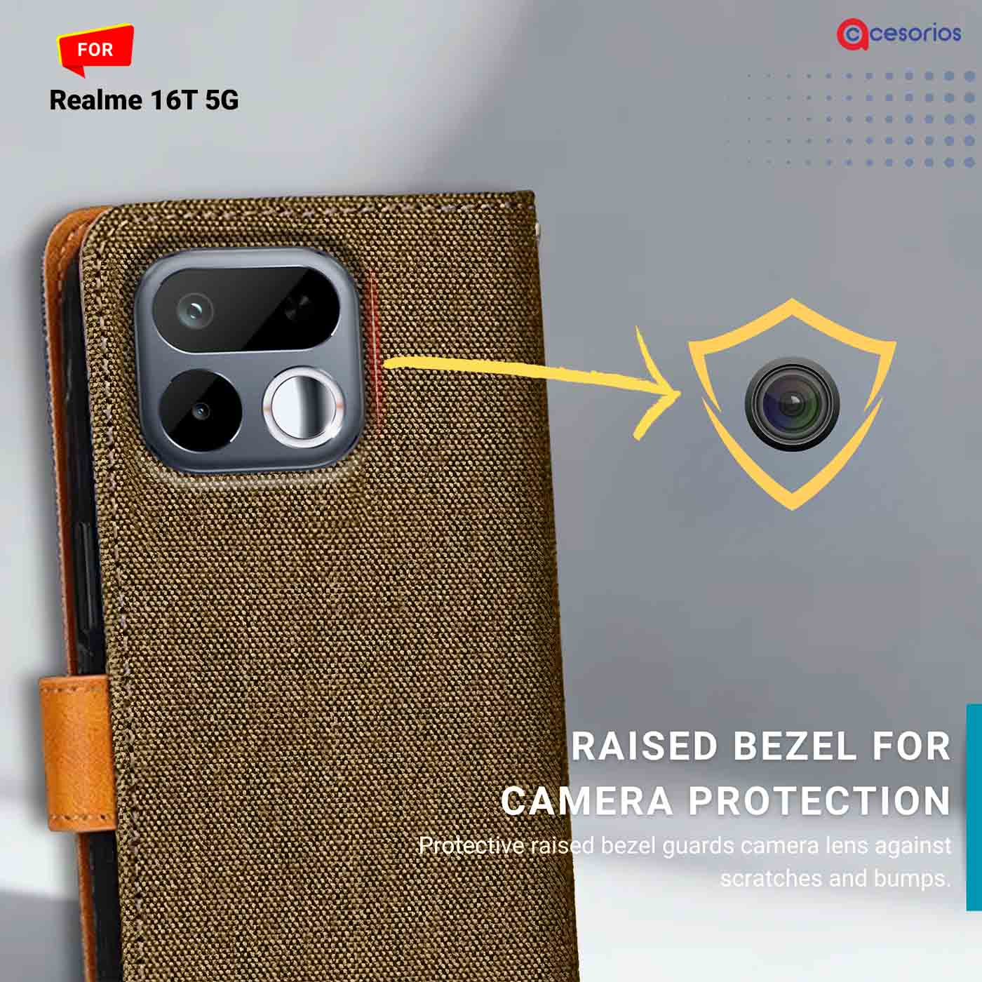 Denim & Leather back panel — Realme 16T 5G in Brown mobile case