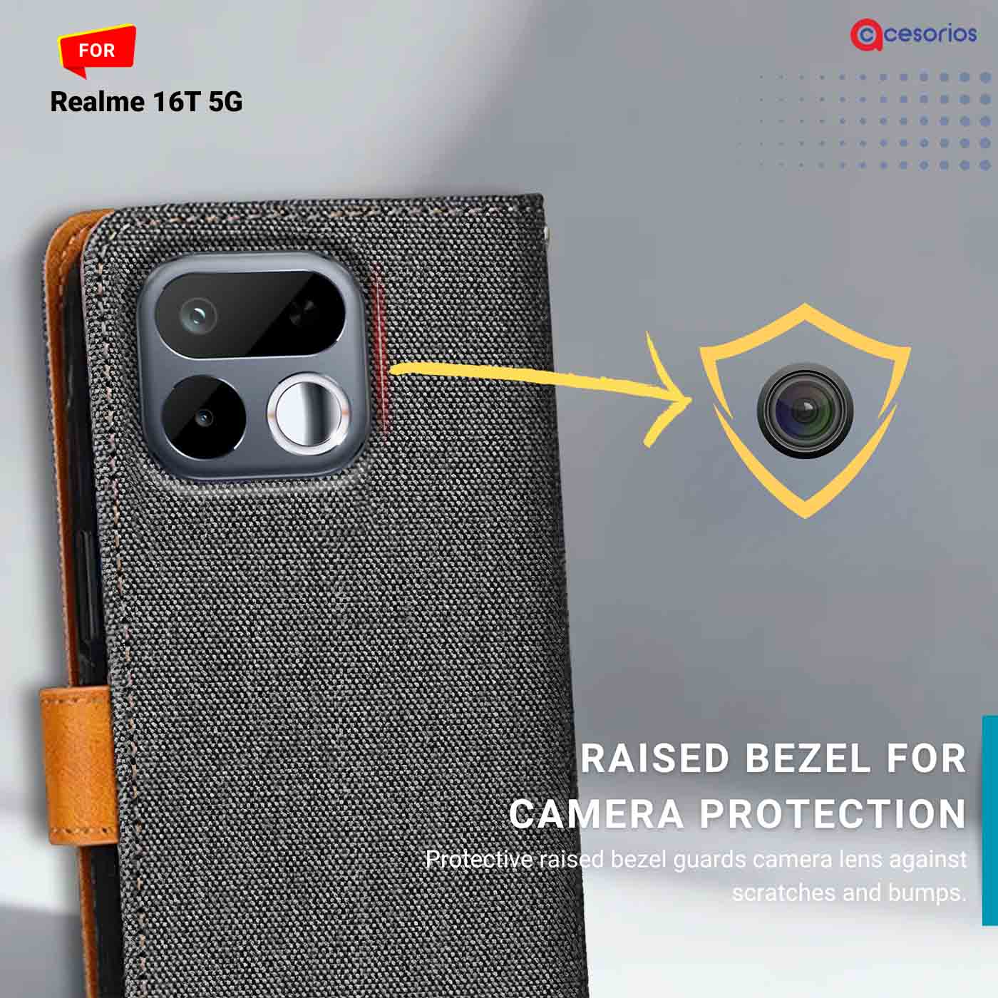 Denim & Leather back panel — Realme 16T 5G in Grey mobile case