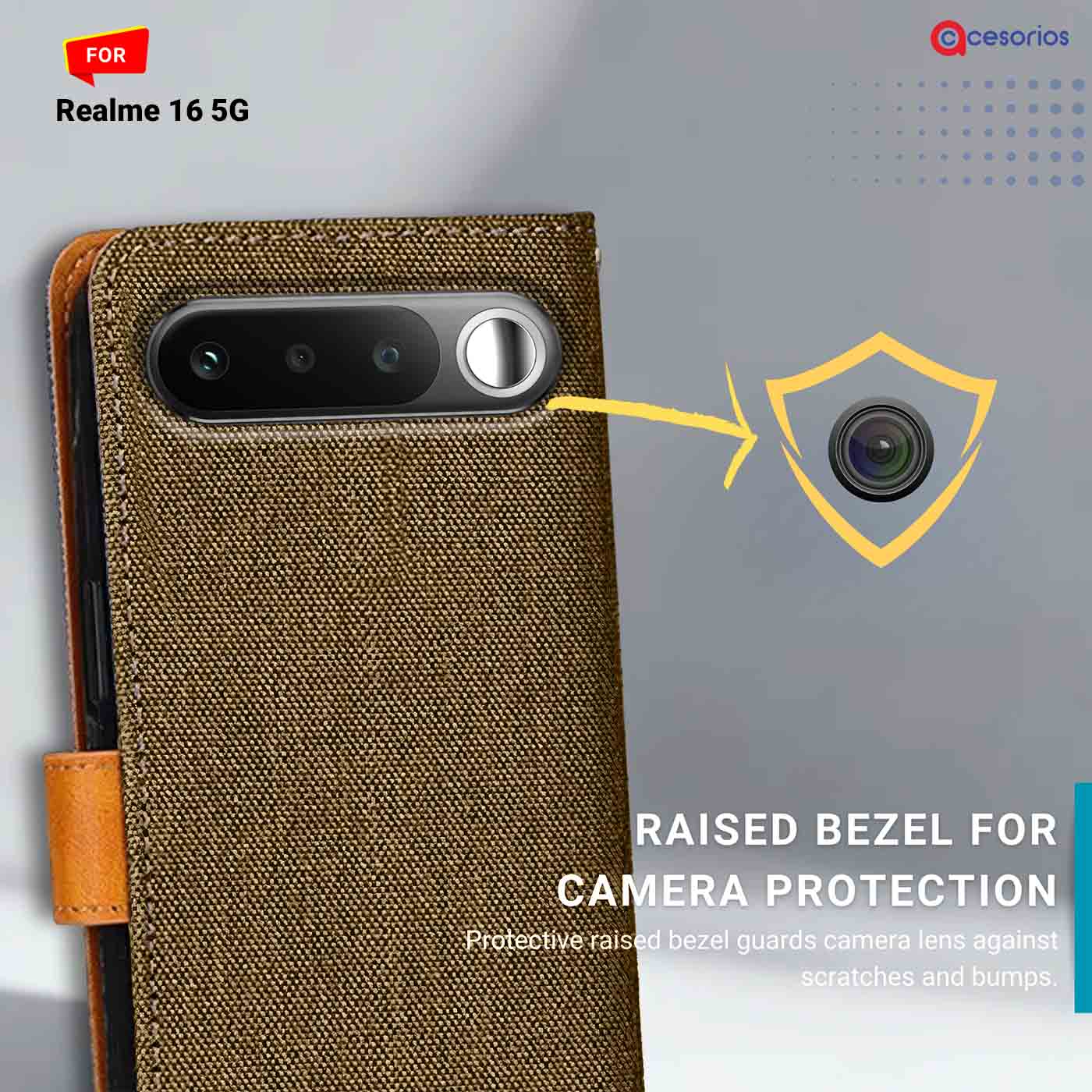 Denim & Leather back panel — Realme 16 5G in Dark Brown mobile case