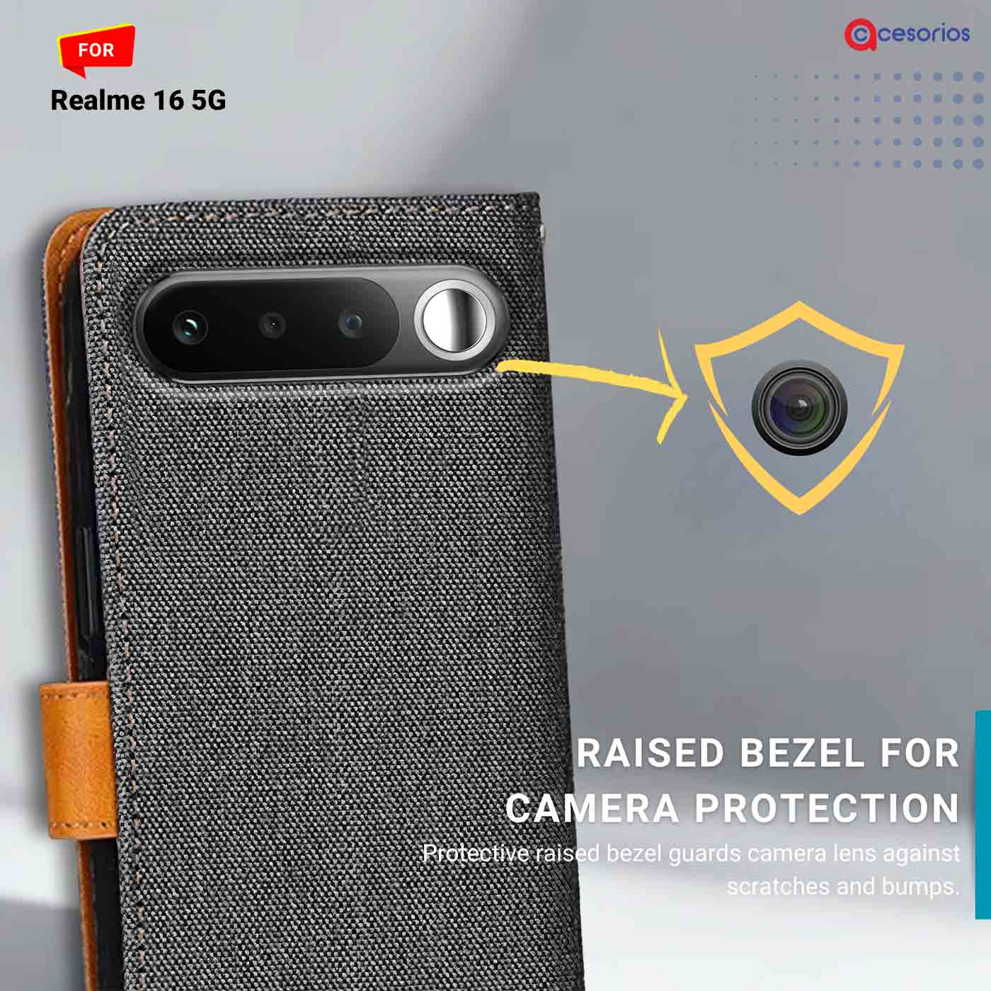 Denim & Leather back panel — Realme 16 5G in Grey mobile case