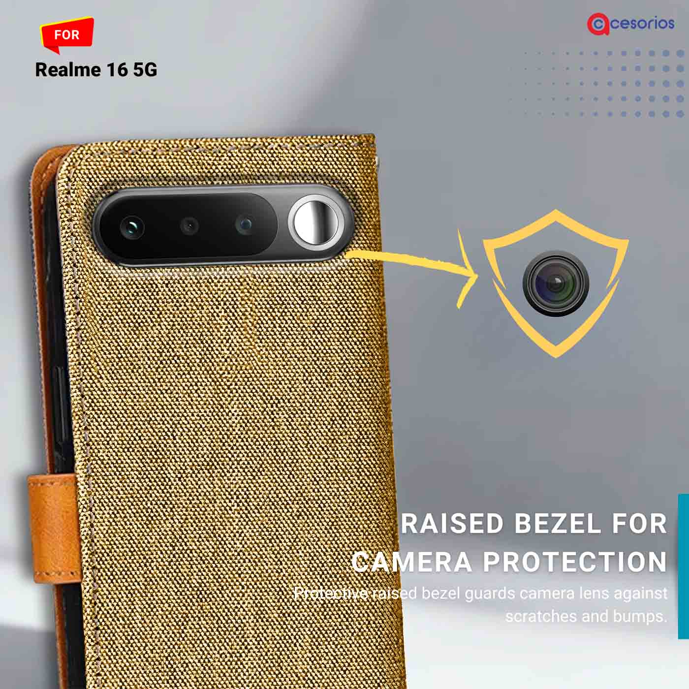 Denim & Leather back panel — Realme 16 5G in Light Brown mobile case